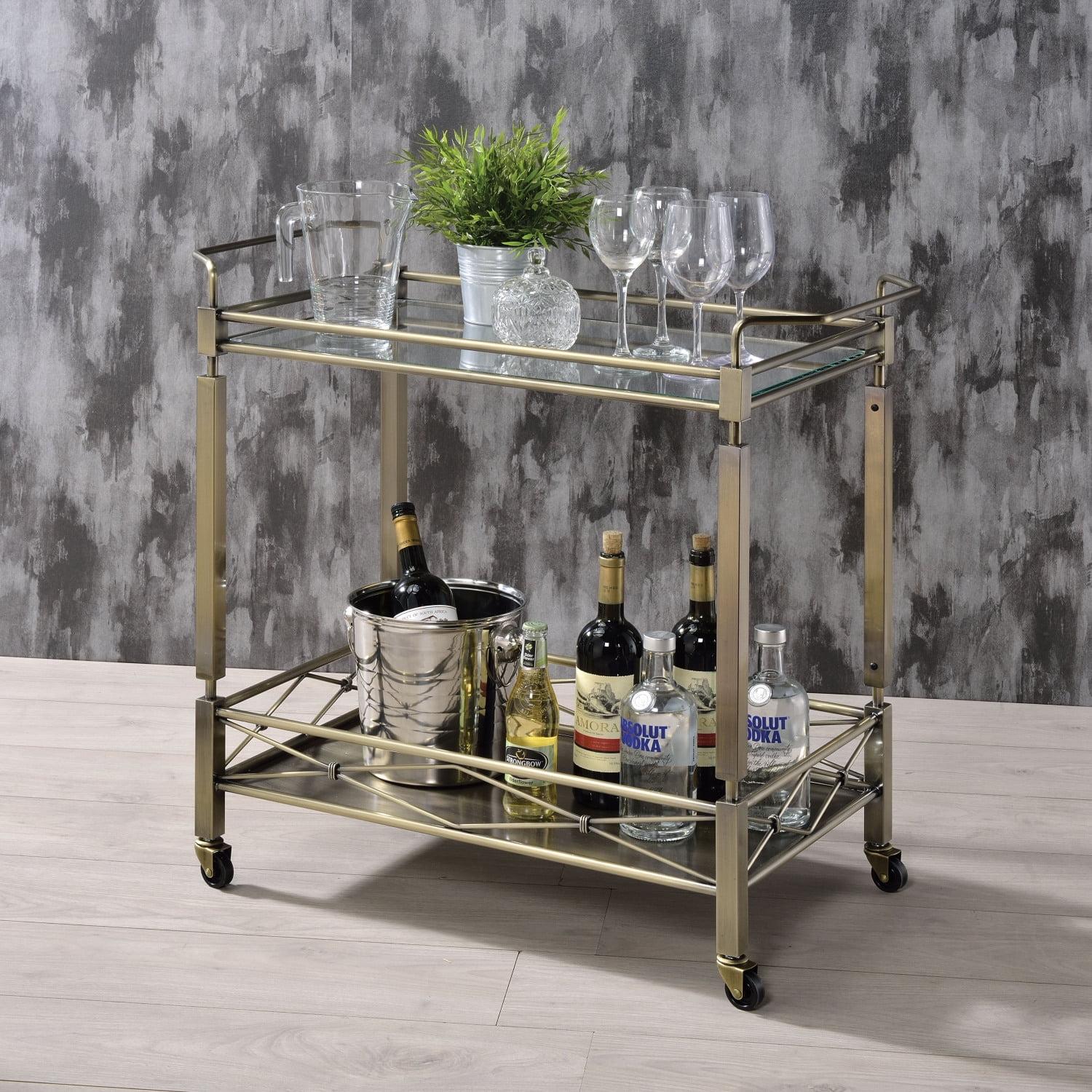 Matiesen Antique Gold and Clear Glass Serving Cart