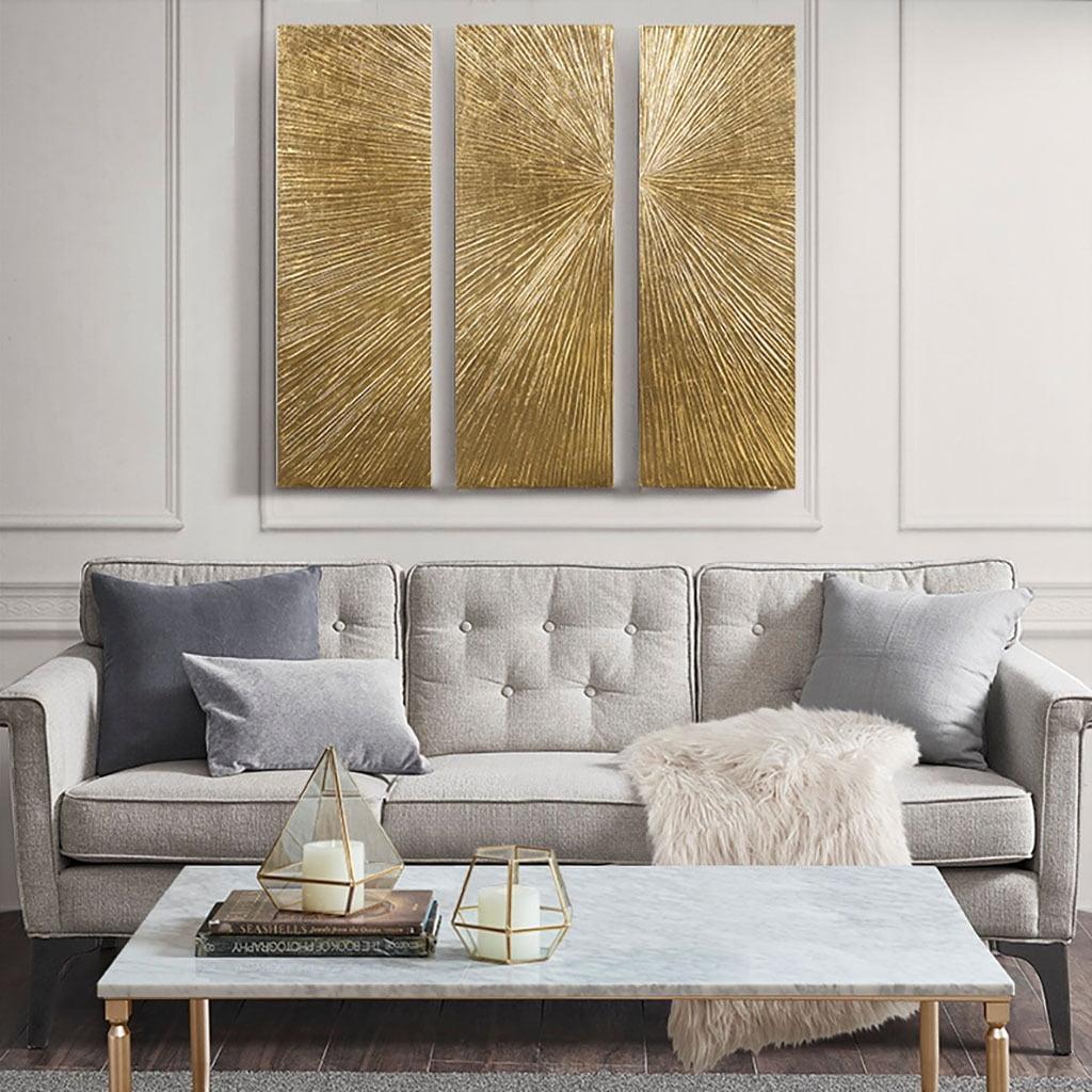 Gold Sunburst Hand Painted Triptych Resin Wall Art Set