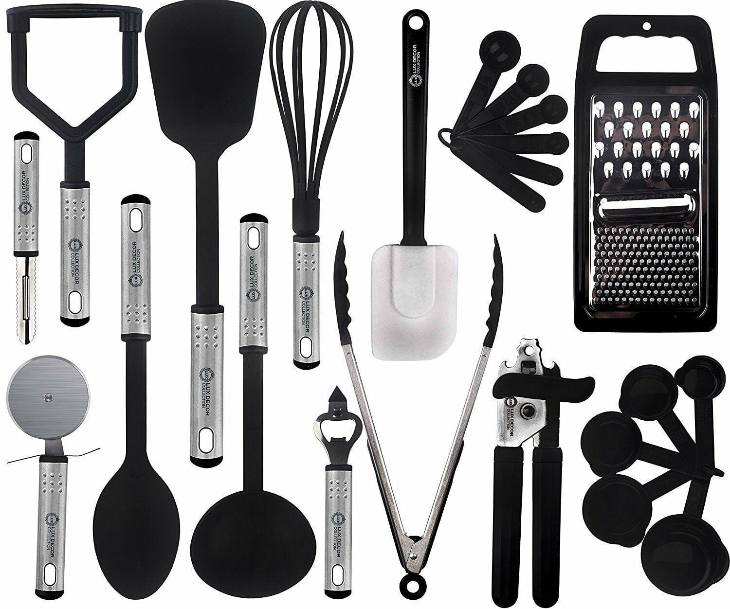 Lux Decor Collection Cooking Utensils Set-Kitchen Accessories, Nylon Cookware Set-Kitchen Gadget Tools of Black 23 Pieces