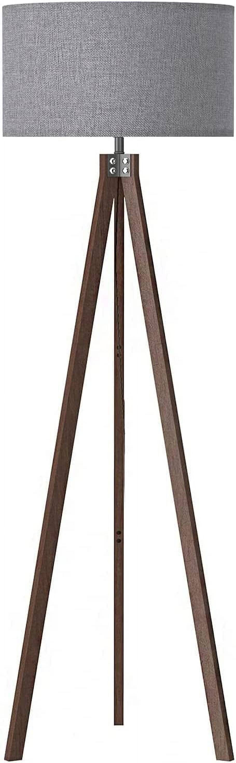 Dark Brown Wood Tripod Floor Lamp with Gray Shade