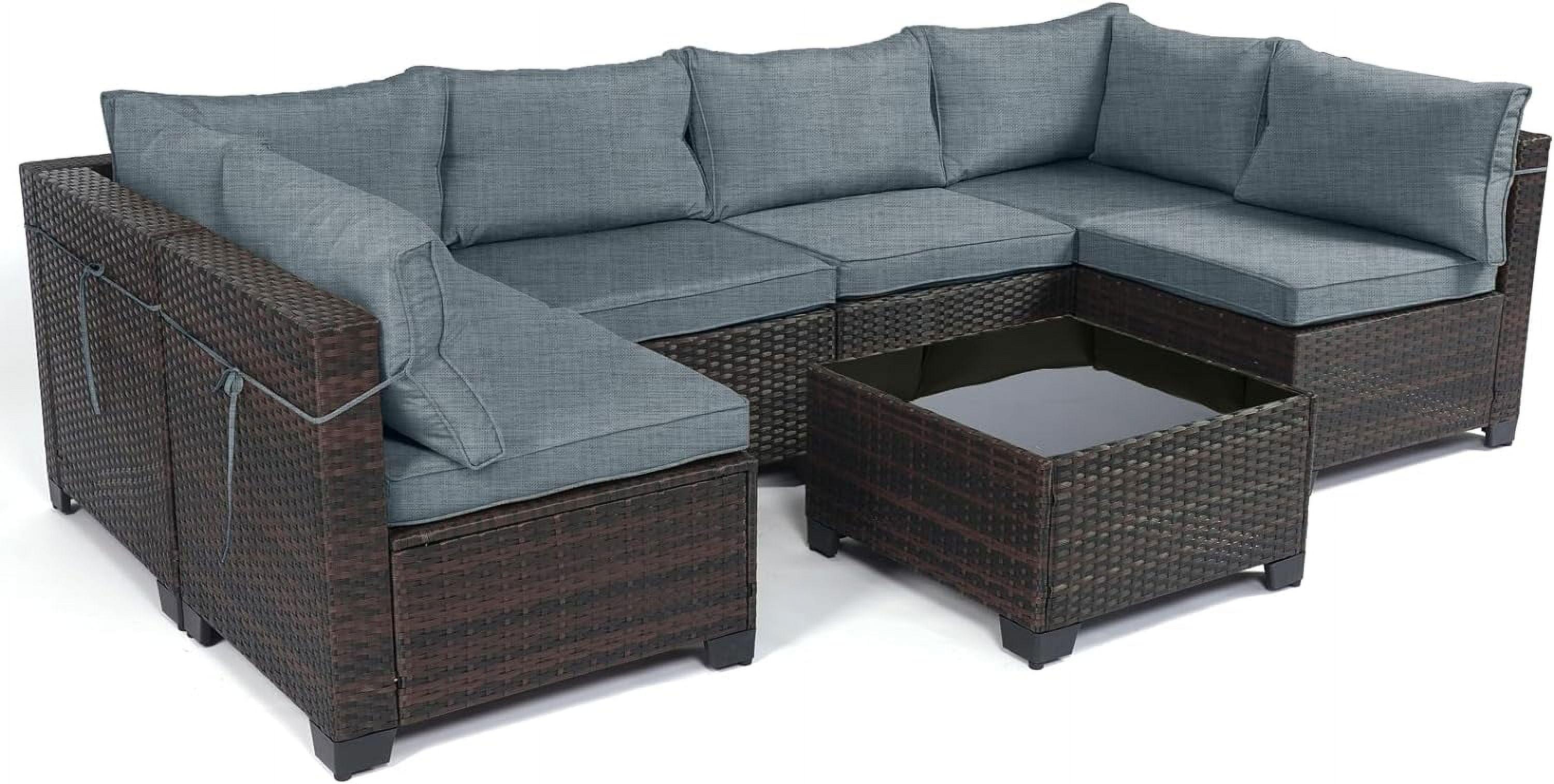 Gray 7-Piece Wicker Patio Sofa Set with Black Frame