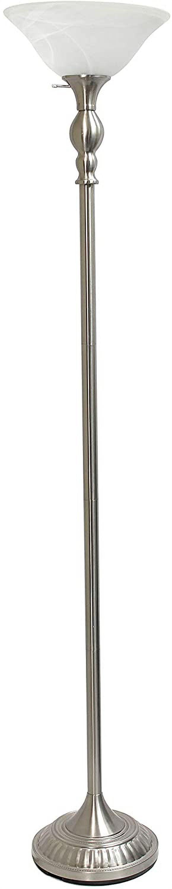 White Marbleized Glass Torchiere Floor Lamp with Brushed Nickel Base