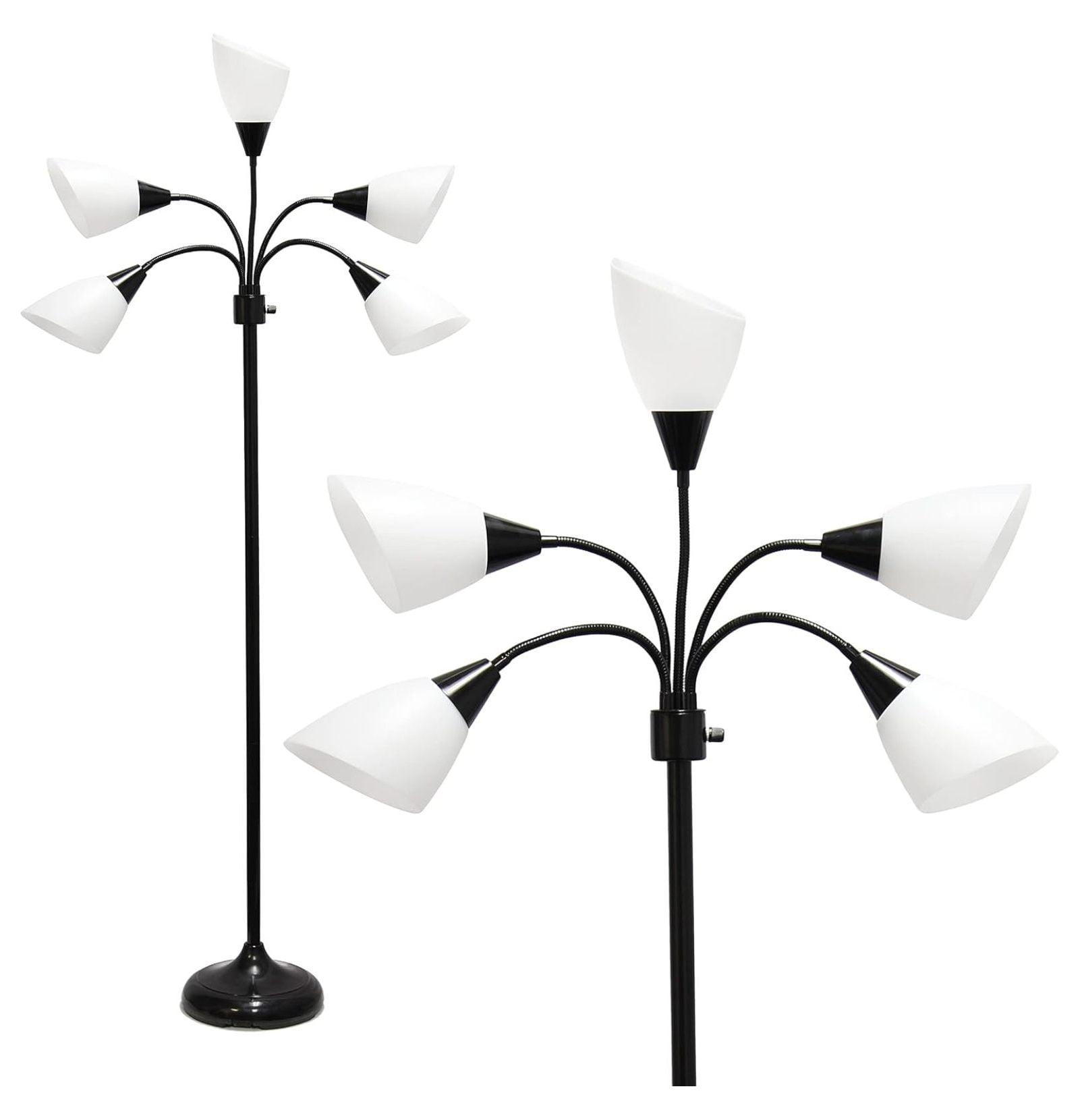 67" Contemporary Multi 5-Head Adjustable Gooseneck Floor Lamp Black - Simple Designs