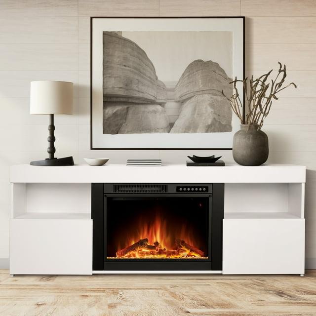 COWSAR TV Stand for TVs up to 60" with Electric Fireplace with Remote Control,Adjustable Real 3d Flame Brightness