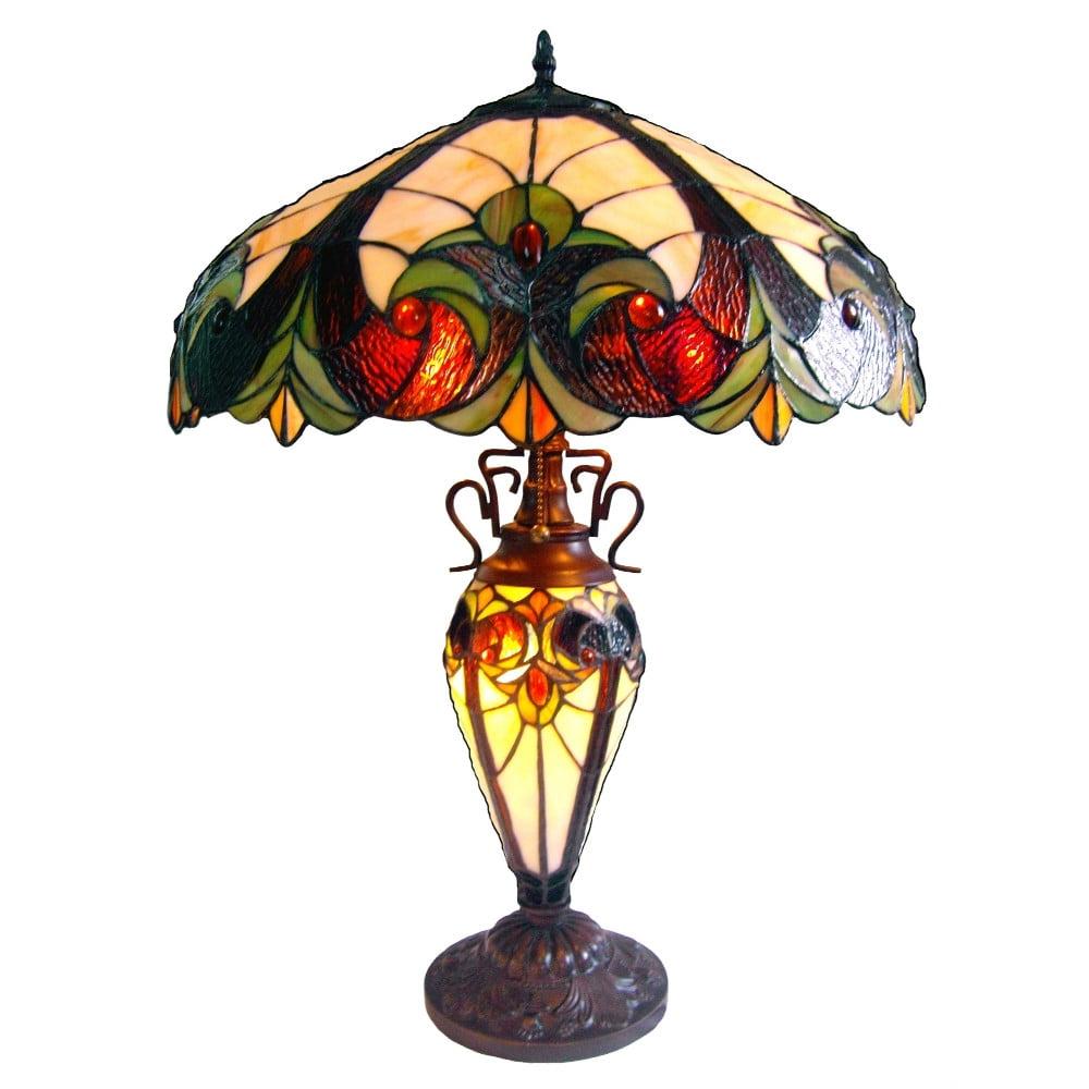 LIAISON Tiffany-style 3 Light Victorian Double Lit Table Lamp 18" Shade