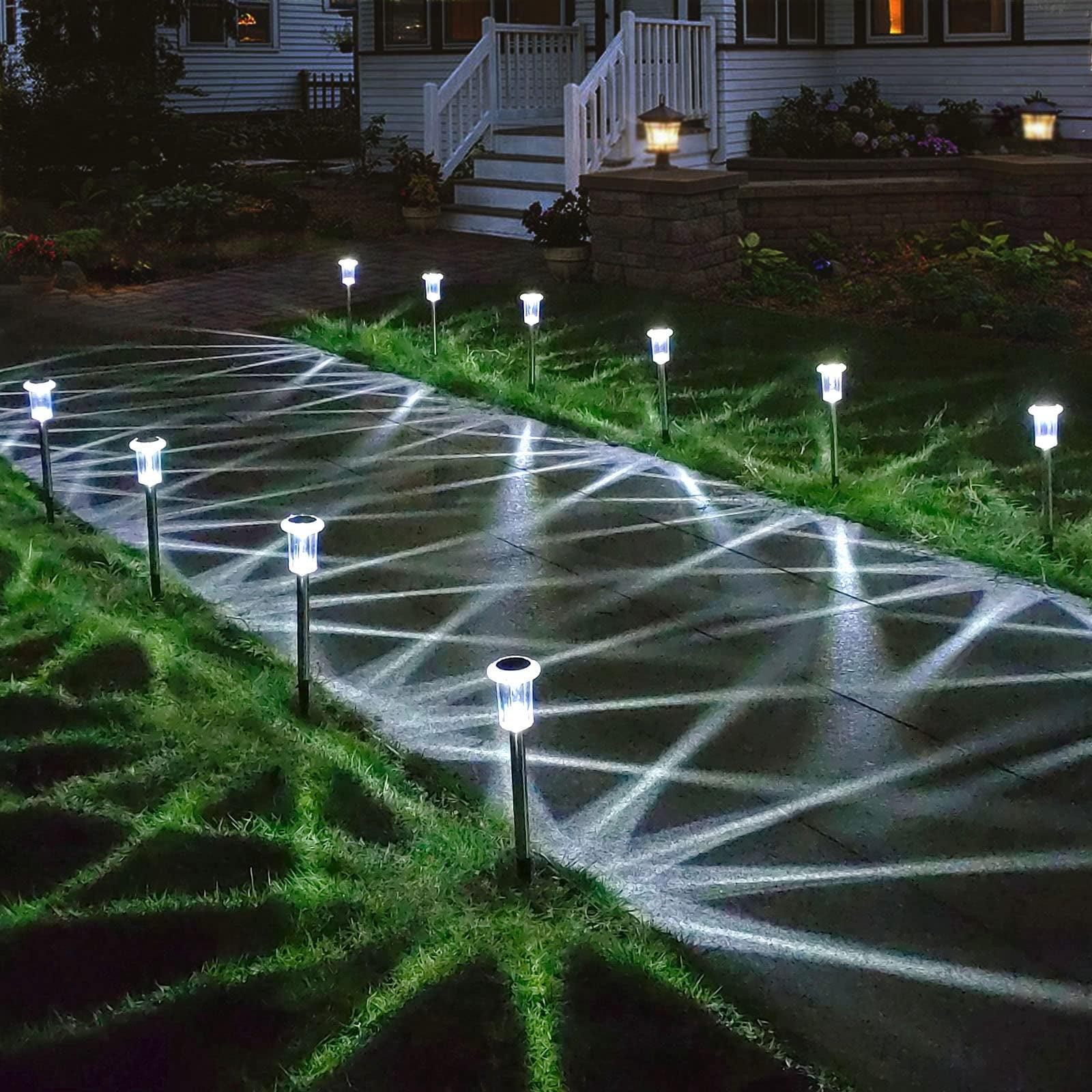 Solar Powered LED Waterproof Pathway Lights with Acrylic Shade, 6 Pack