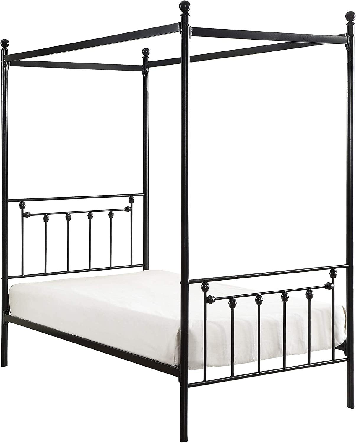 Industrial Black Metal Twin Canopy Bed Frame with Headboard