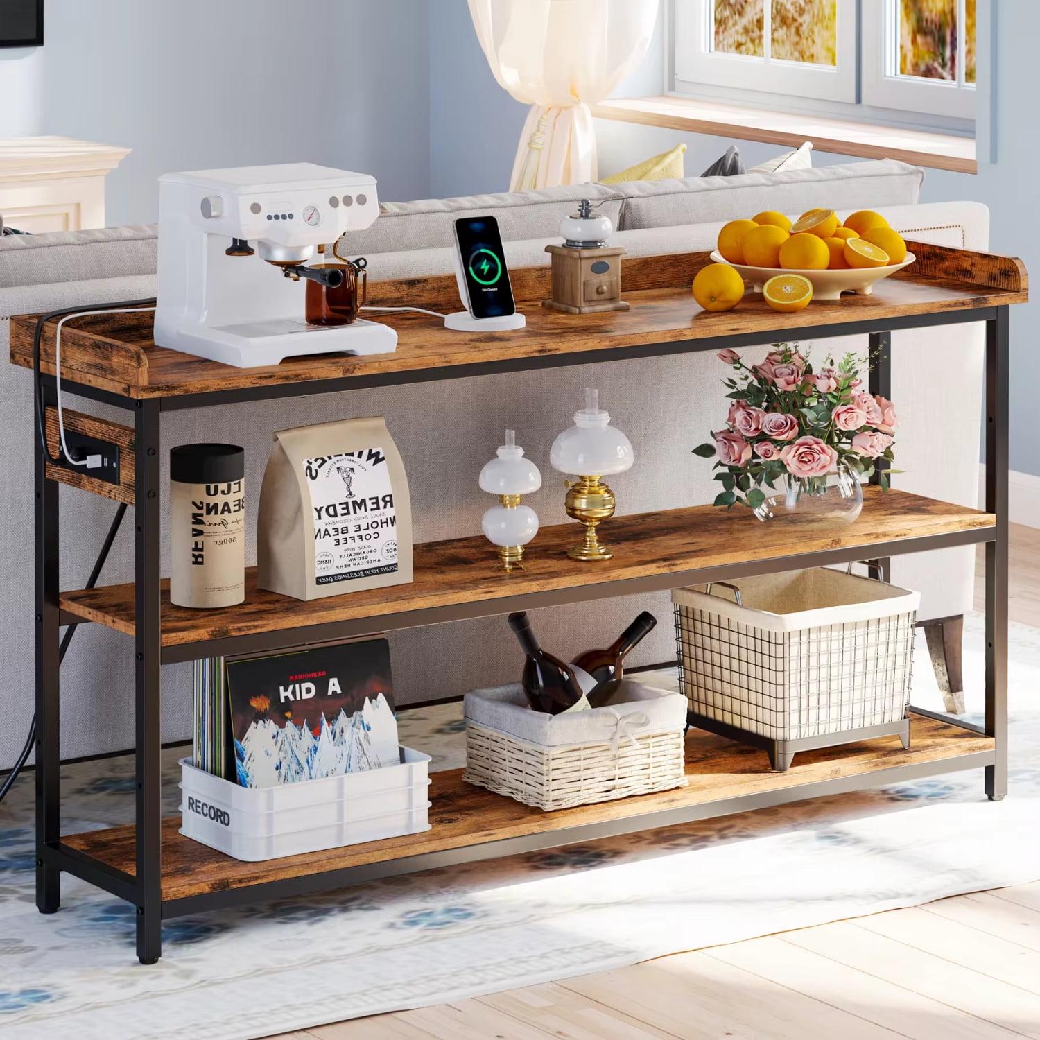 Rustic Brown 55" Adjustable Height Console Table with Power Outlet