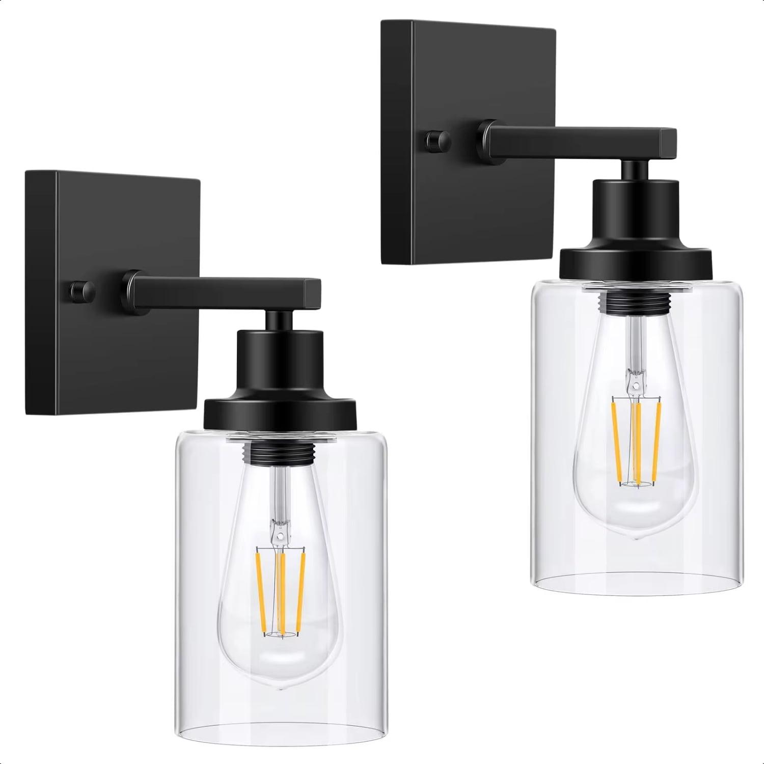 Matte Black Farmhouse Outdoor Wall Sconce Set with Clear Glass Shades