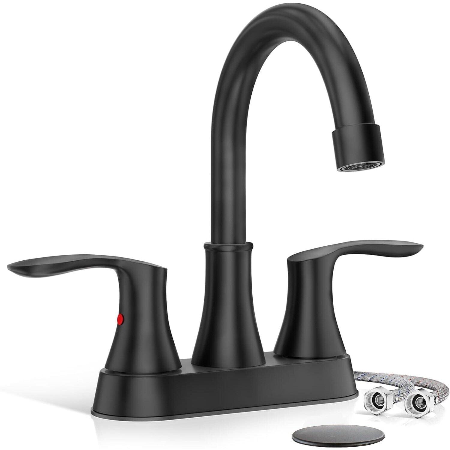 LIFFSSDG Bathroom Sink Faucet 2 or 3 Hole Matte Black Centerset 4 Inch Bathroom Sink Faucet 2 Handle Plating Over ABS Plastic Non-Metallic Lavatory Bathroom Faucet with Pop up Drain Water Supply Hoses