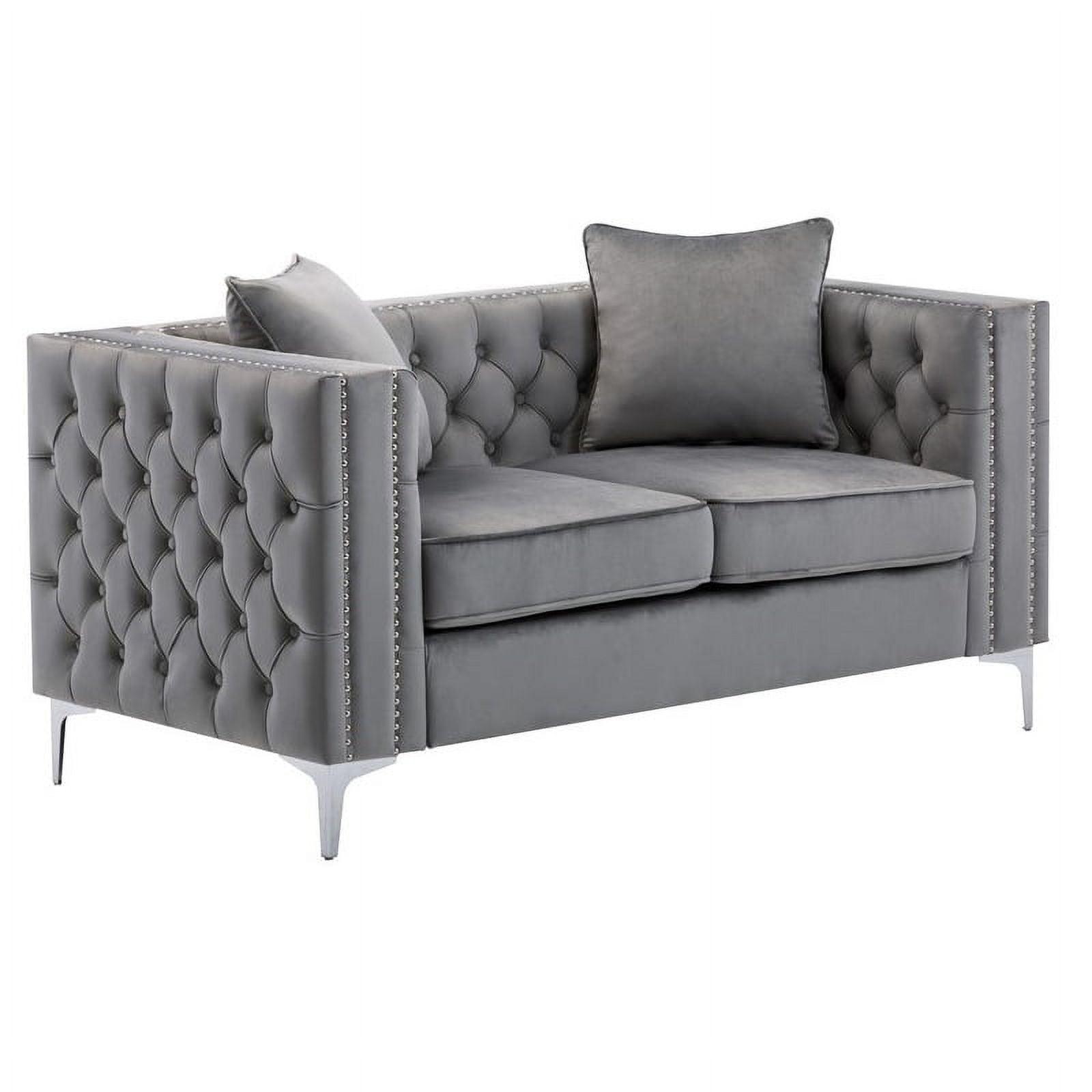 Elegant 63'' Gray Velvet Tufted Loveseat with Nailhead Trim