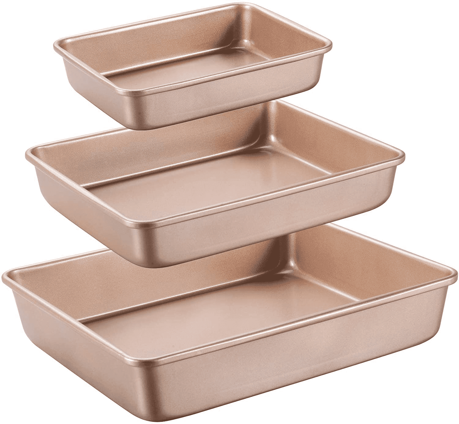 3-Pack Nonstick Bakeware Set, Baking Cookie Sheets, Heavy Duty Rectangular Deep-Dish Cake Pan for Oven (Gold)