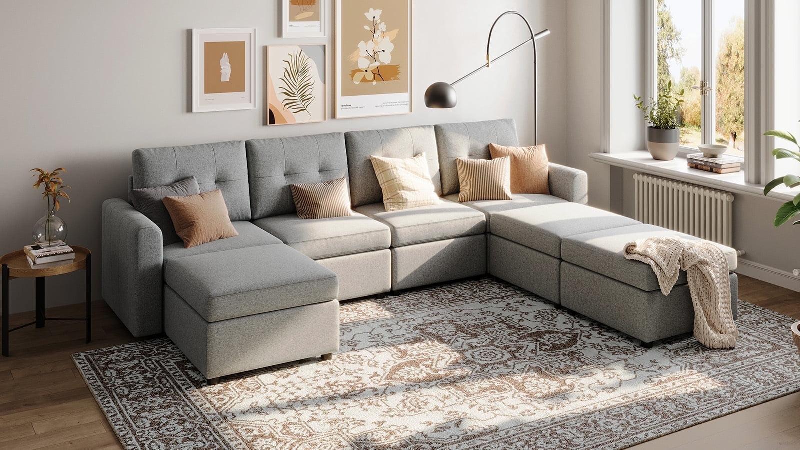 LINSY HOME Oversized Modular Cloud Sectional Sofa, RUBIK III 7 Seat Storage Couches and Sofas, Sectional Couches for Living Room with Reversible Chaises, Light Gray