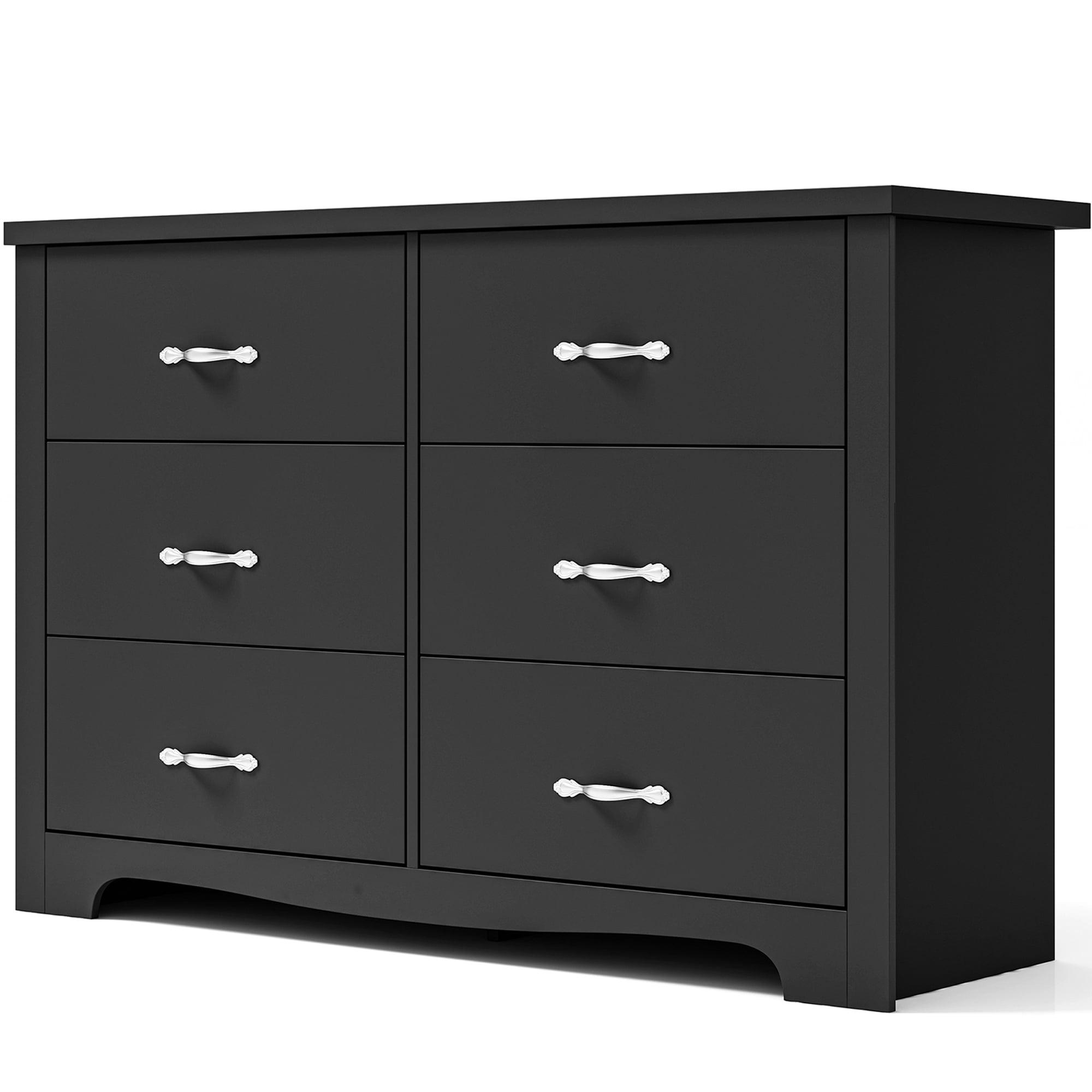 Black 6-Drawer Double Dresser with Metal Handles