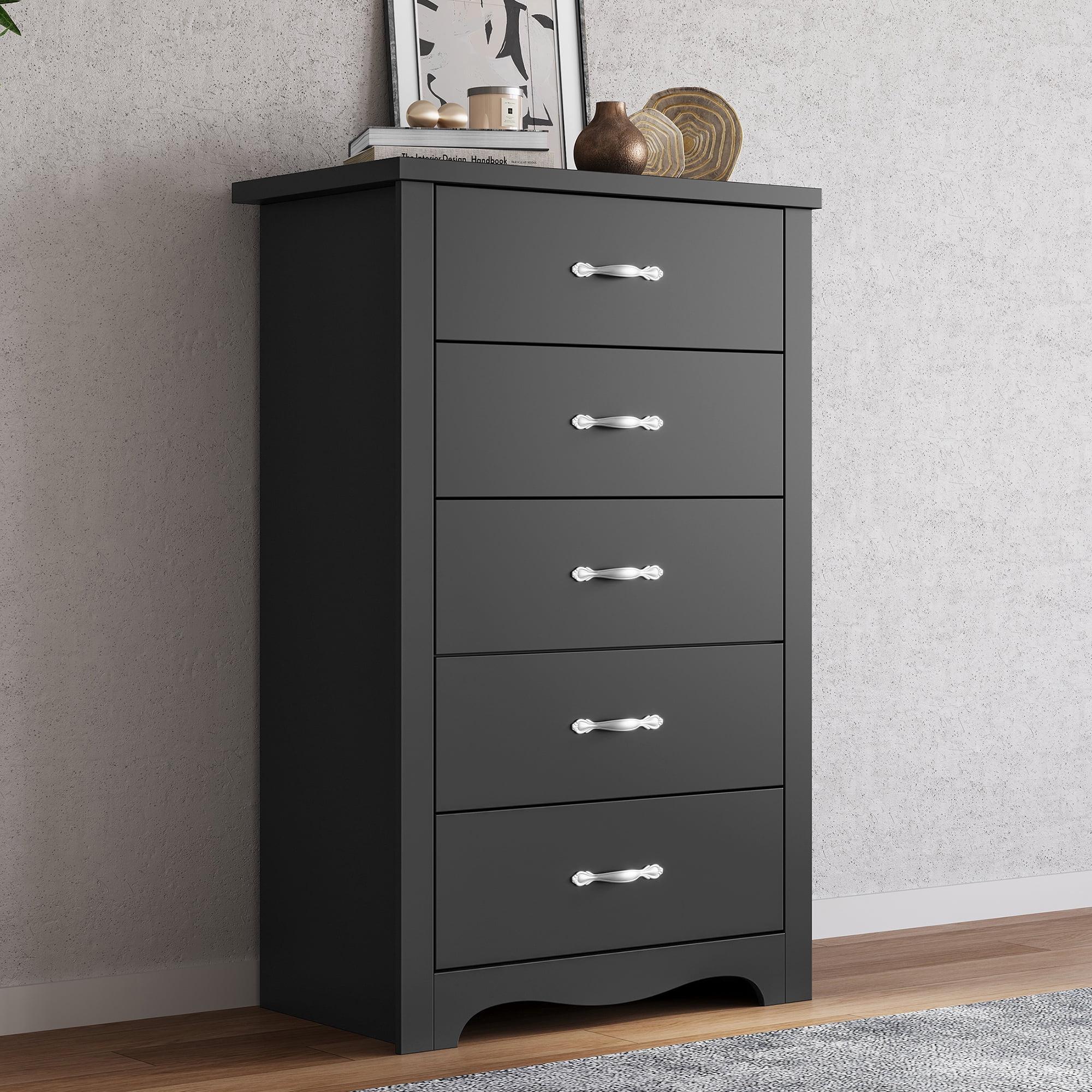 LINSY HOME Black Dressers,Chest of 5 Drawers