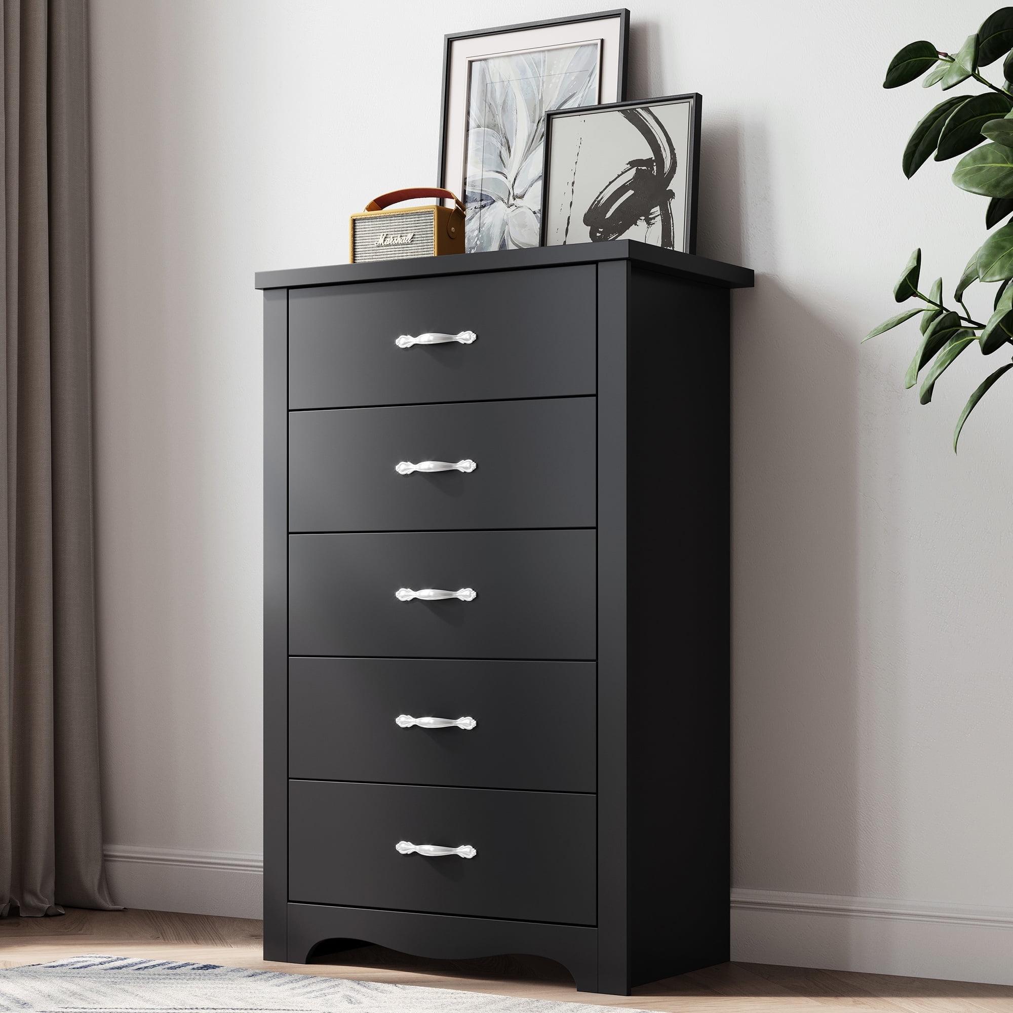 LINSY HOME Black Dressers,Chest of 5 Drawers