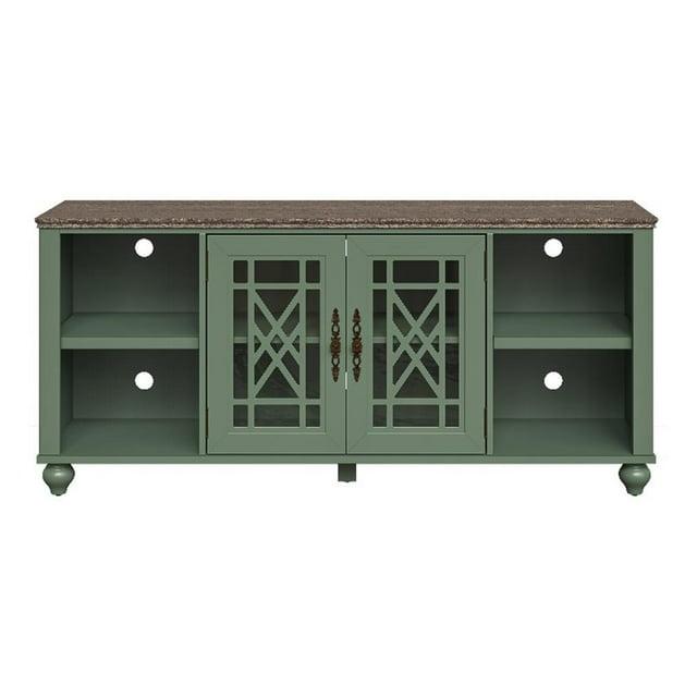 LIVILAND 60" Vintage TV Stand with Carved Doors for TVs Up to 70" - Green