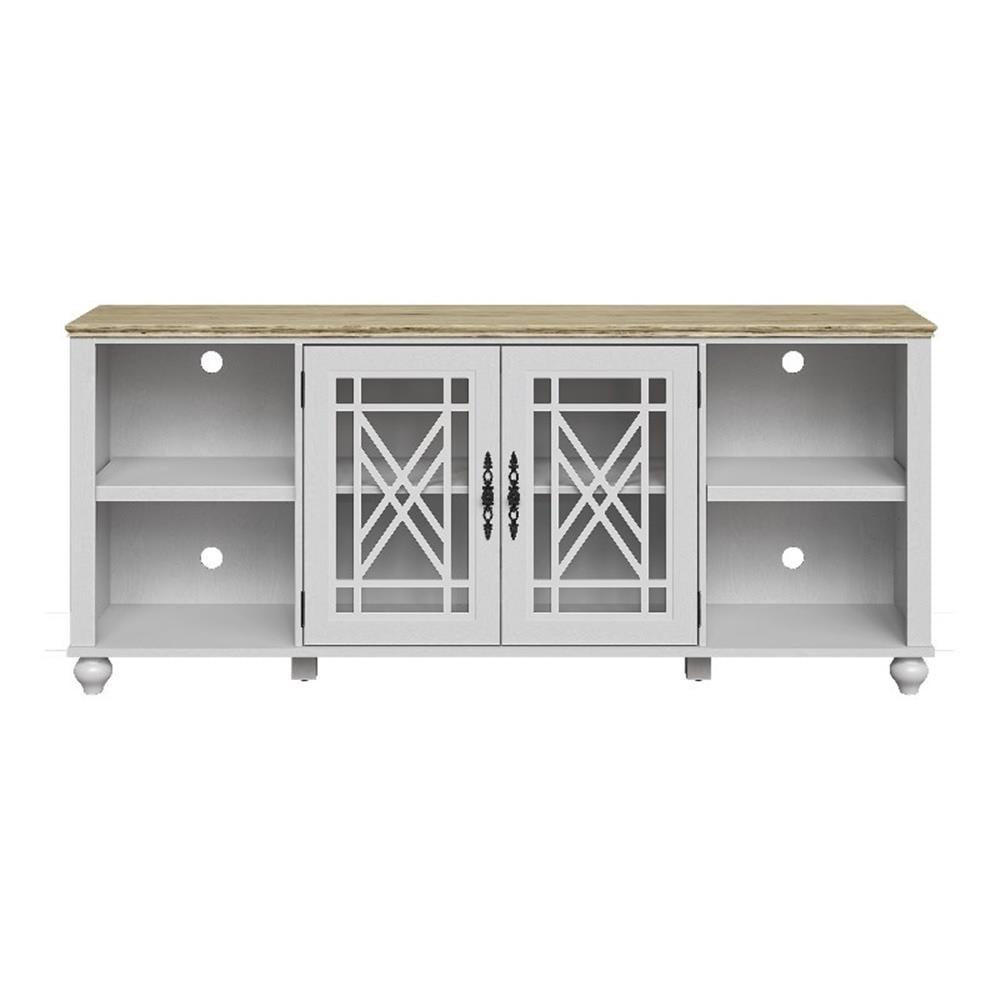 LIVILAND 70" Vintage TV Stand with Carved Doors for TVs Up to 80" -Grayish-white
