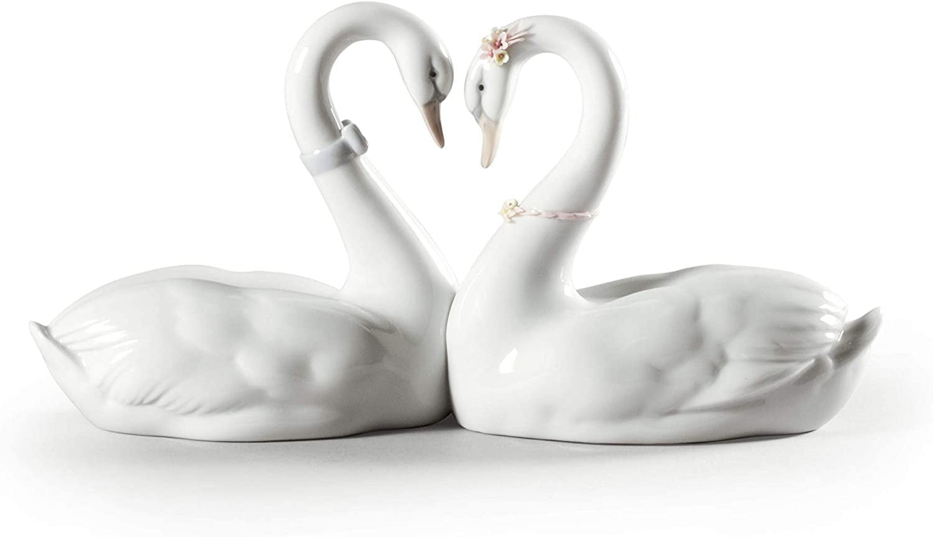 Elegant Swan Love Heart Glossy White Porcelain Figurine