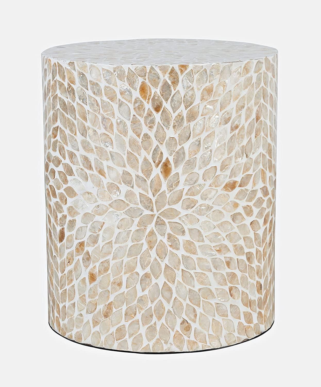 Cream Capiz Shell & Metal Transitional Round Accent Table