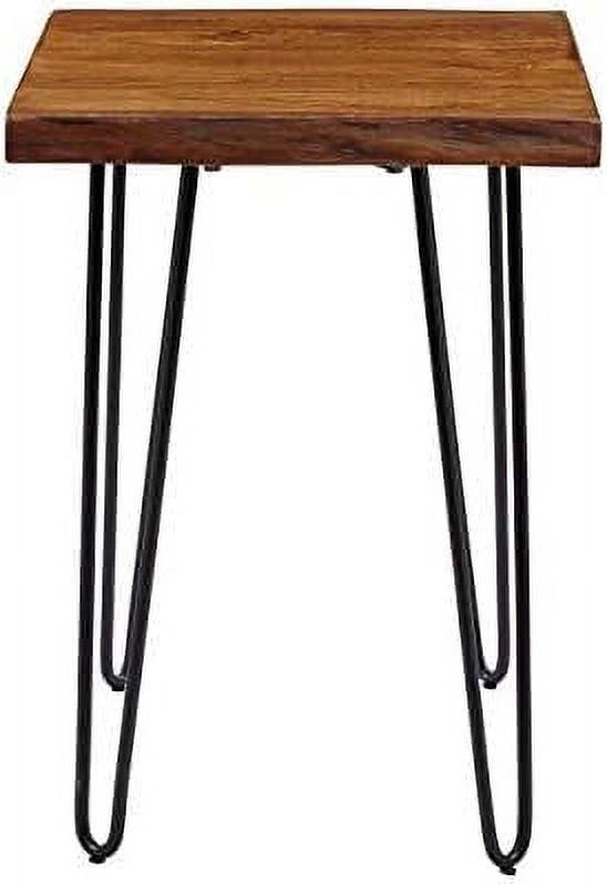 Transitional Chestnut Solid Wood and Metal Chairside Table