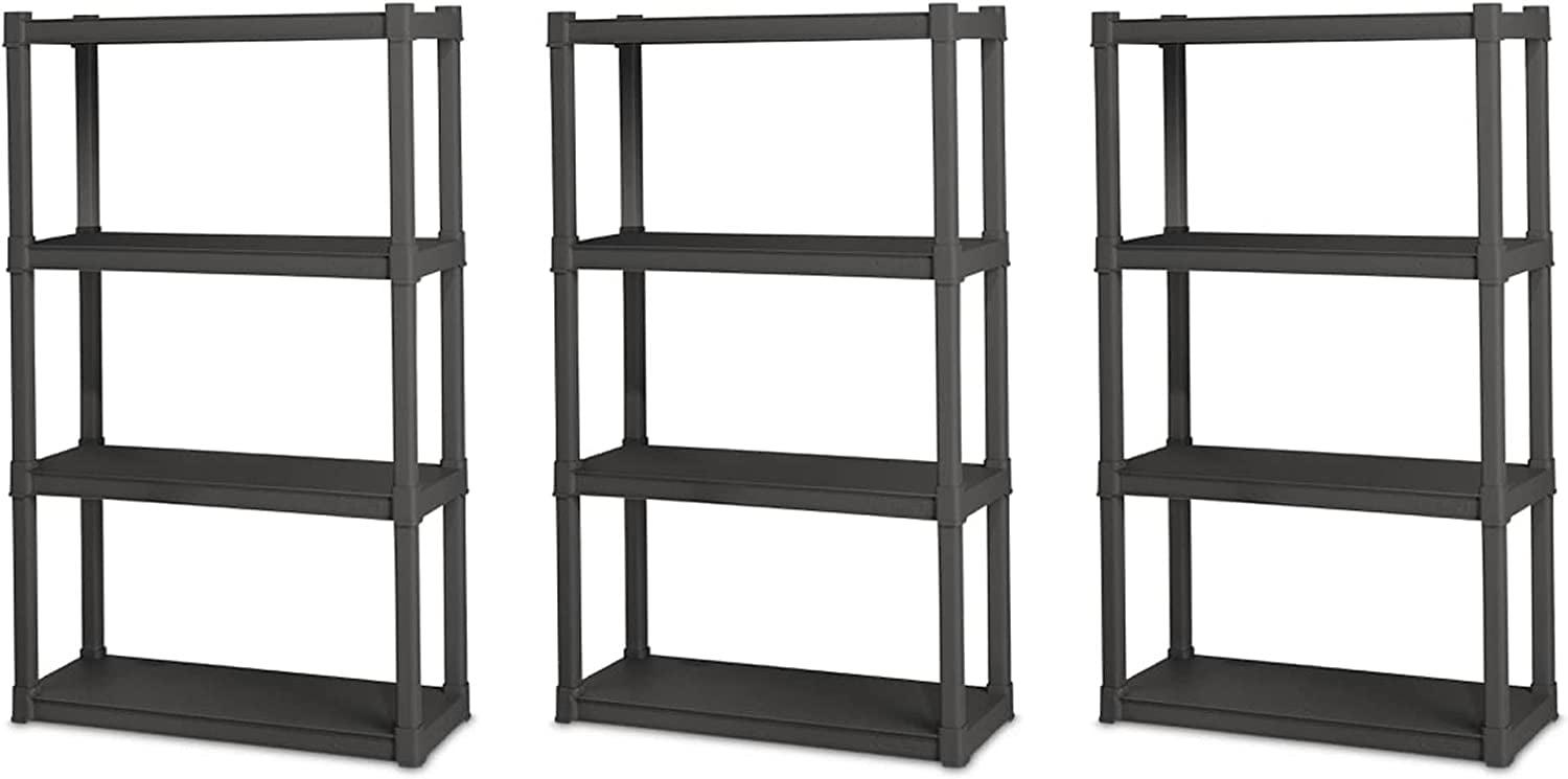 Sterilite Plastic Indoor Outdoor 4 Shelf Durable Shelving Unit, Gray