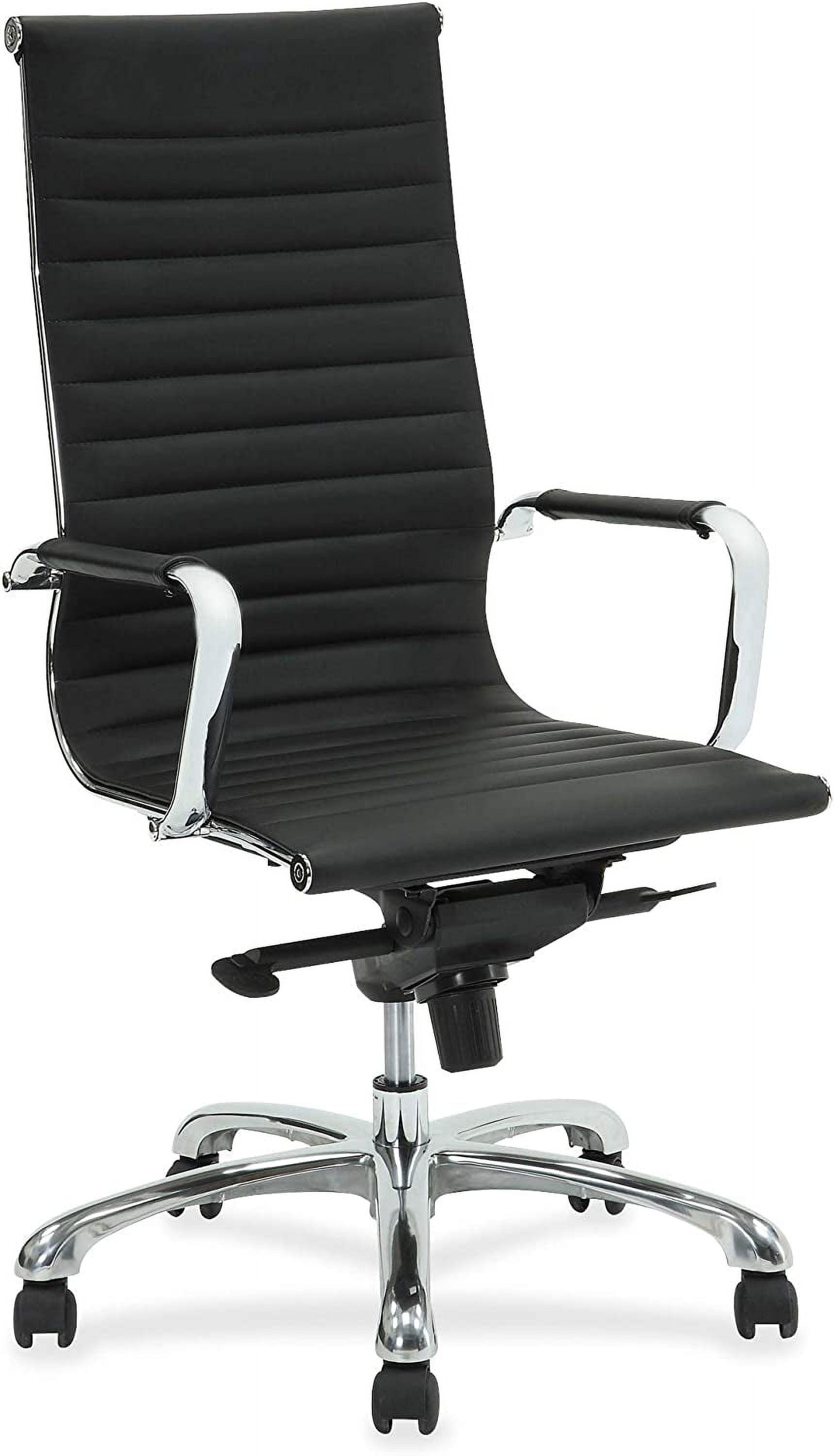 High-Back Black Leather Executive Swivel Chair with Adjustable Arms