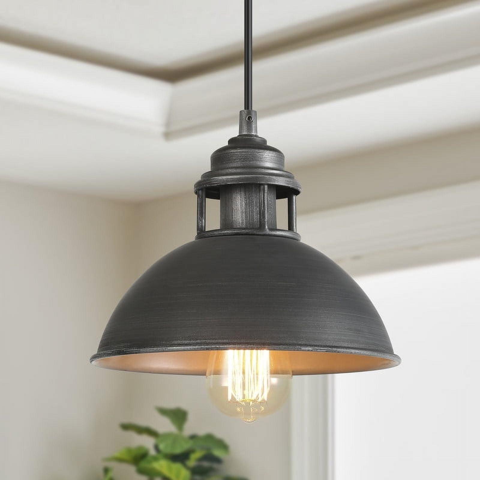 9" Industrial Mini Pendant Light, Brushed Gray Dome Metal Fixture for Kitchen Island or Dining