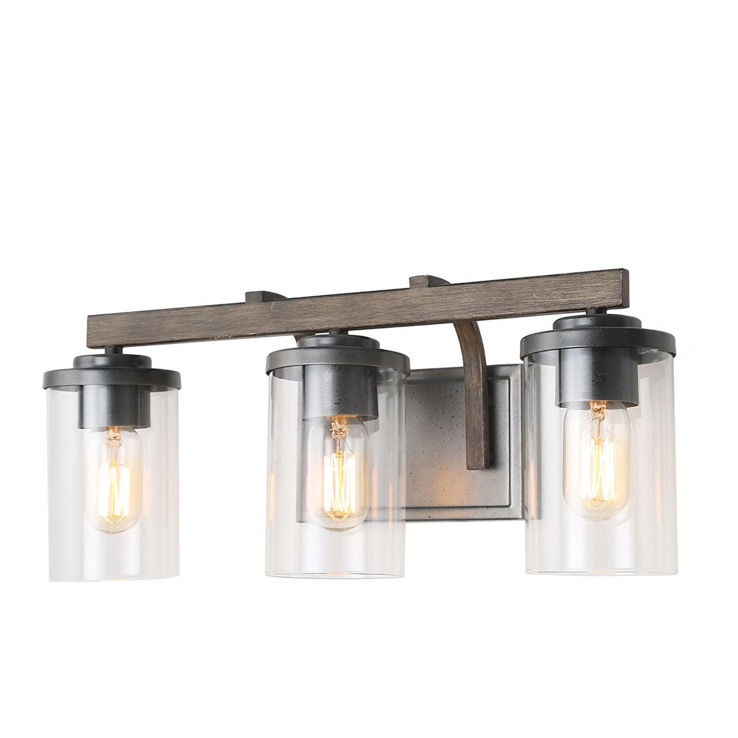 Rustic Black 3-Light Vanity Fixture with Clear Glass Shades