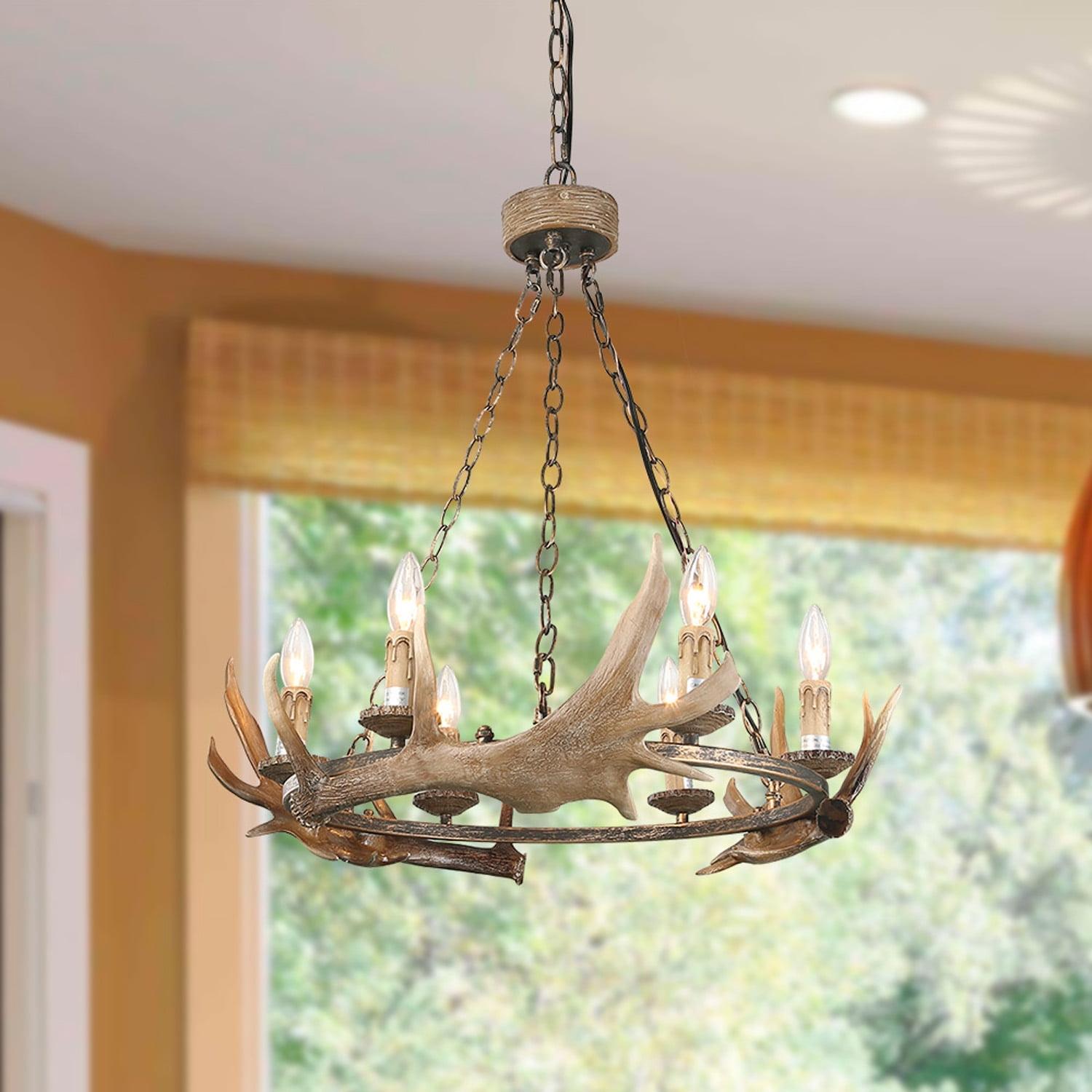 Rustic Faux Antler 6-Light Chandelier with Candle Bulbs