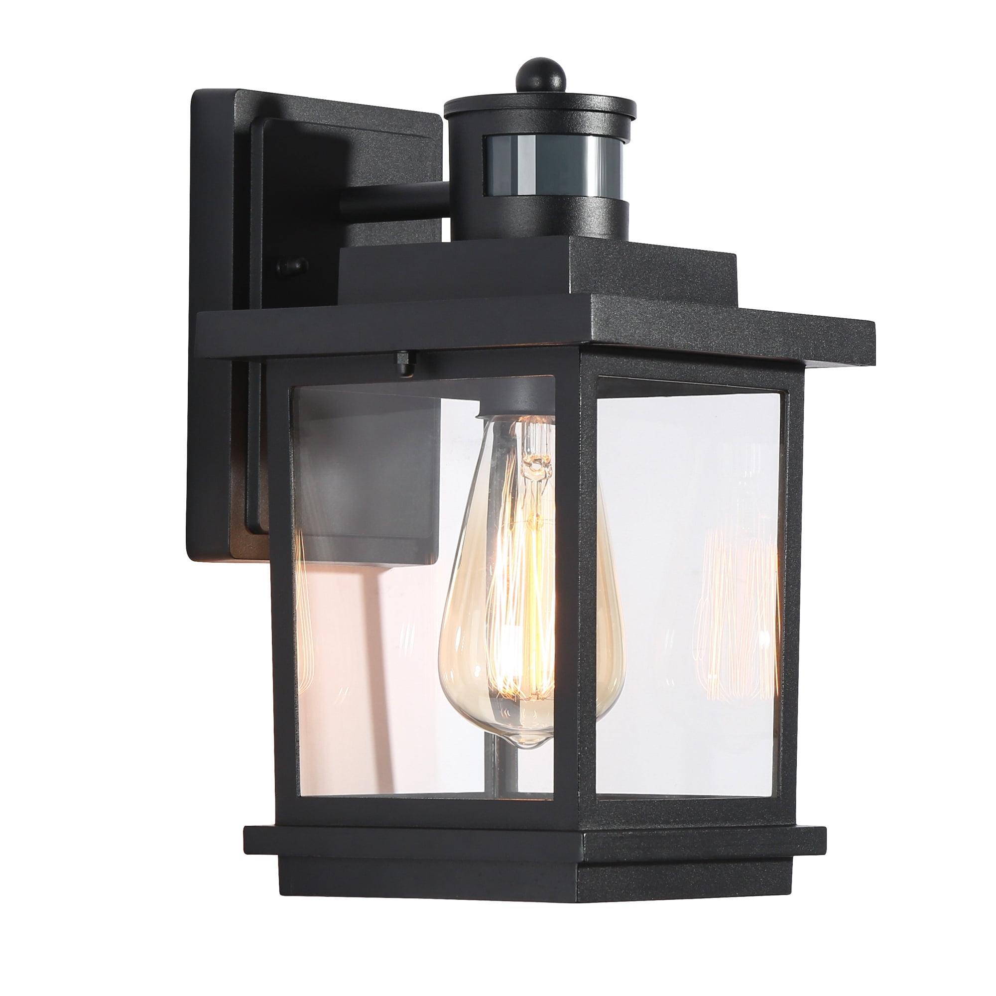 Black Iron Dimmable Lantern Sconce with Clear Glass