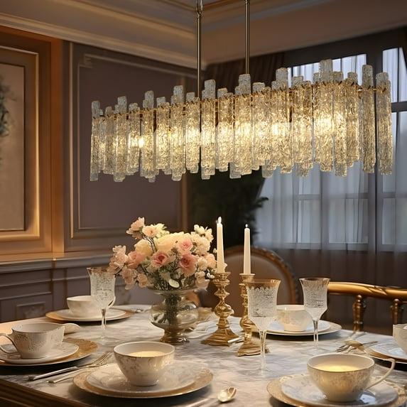 LNC Modern 6-Light 39" W. Glass Island Chandelier for Kitchen Island Dining Room - 39" W x 9.8" H x 9.9" D