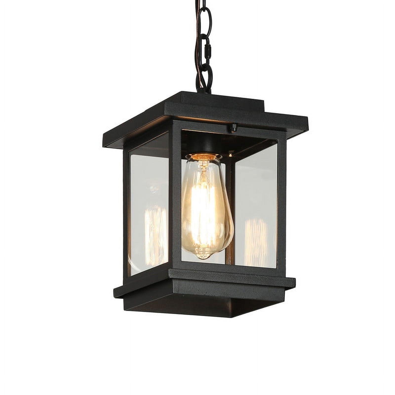 LNC 8" Square Cage Modern Outdoor Pendant Lamp Matte Black: Weather-Resistant, Glass Shade, E26