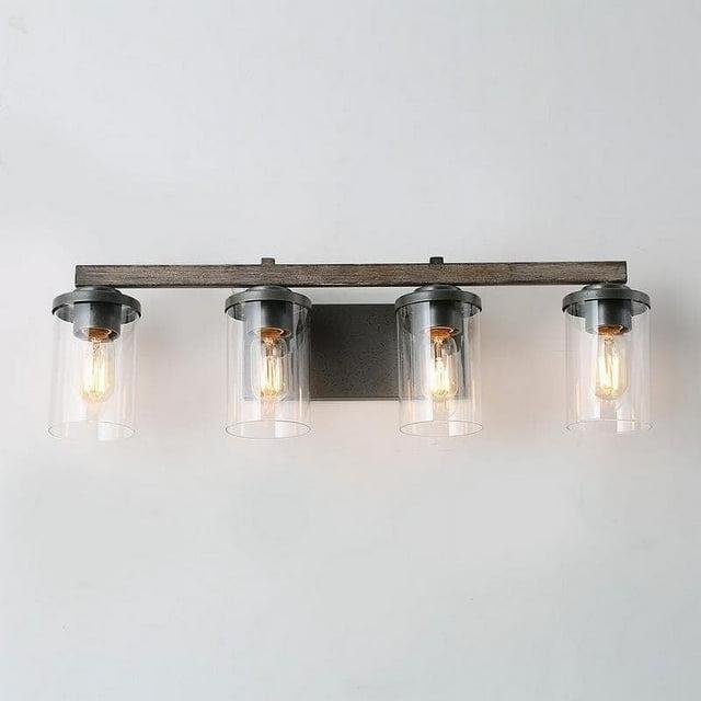 LNC Rustic Industrial Faux Wood 4-Light Black Finish Wall Fixture for Bathroom Glass Shades 4 Count
