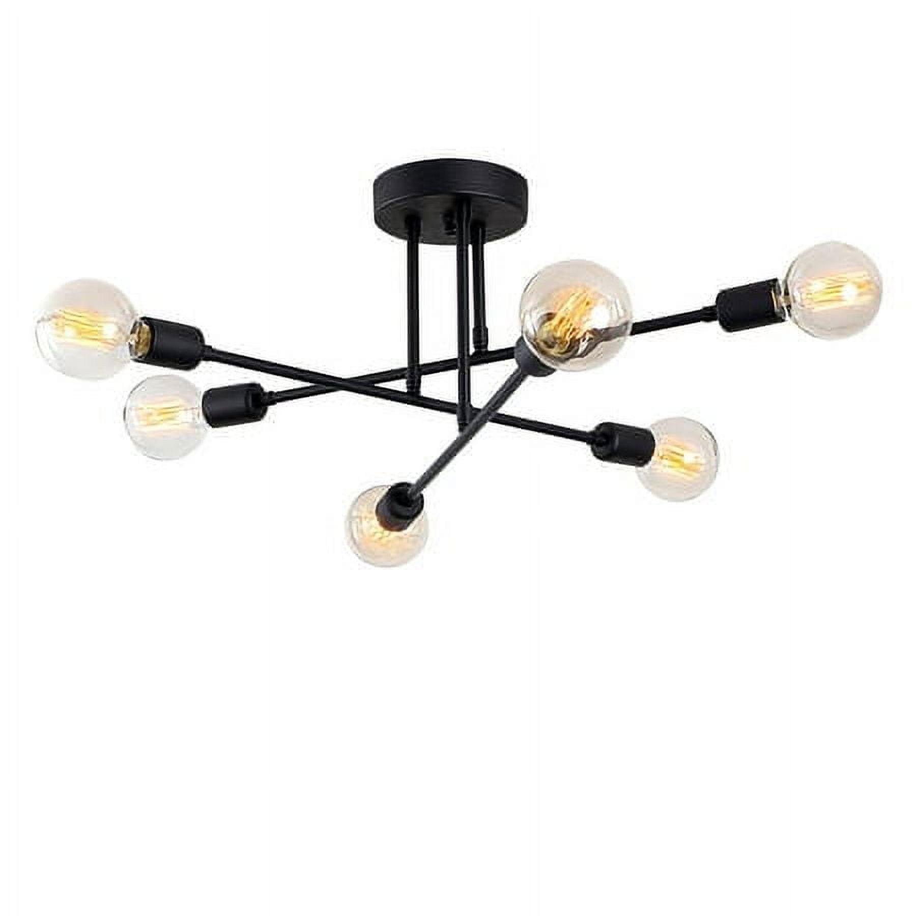 LOHASLED 6-Light Black Modern Sputnik Semi Flush Mount, Industrial Metal Fixtures for Bedroom Dining Room Living Room Hallway Office,Bulb NOT Included
