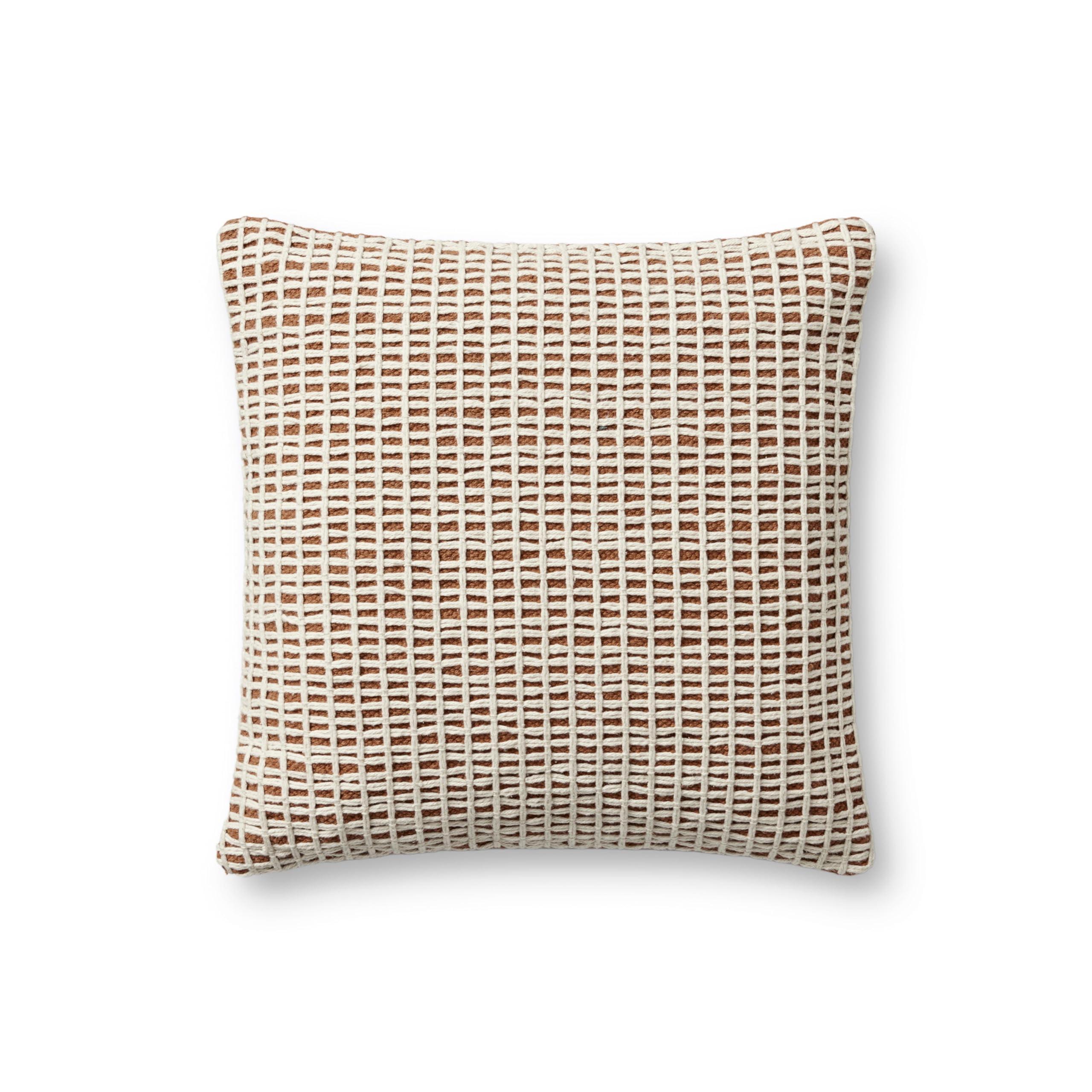 Square Orange and Ivory Cotton Polyester Accent Pillow