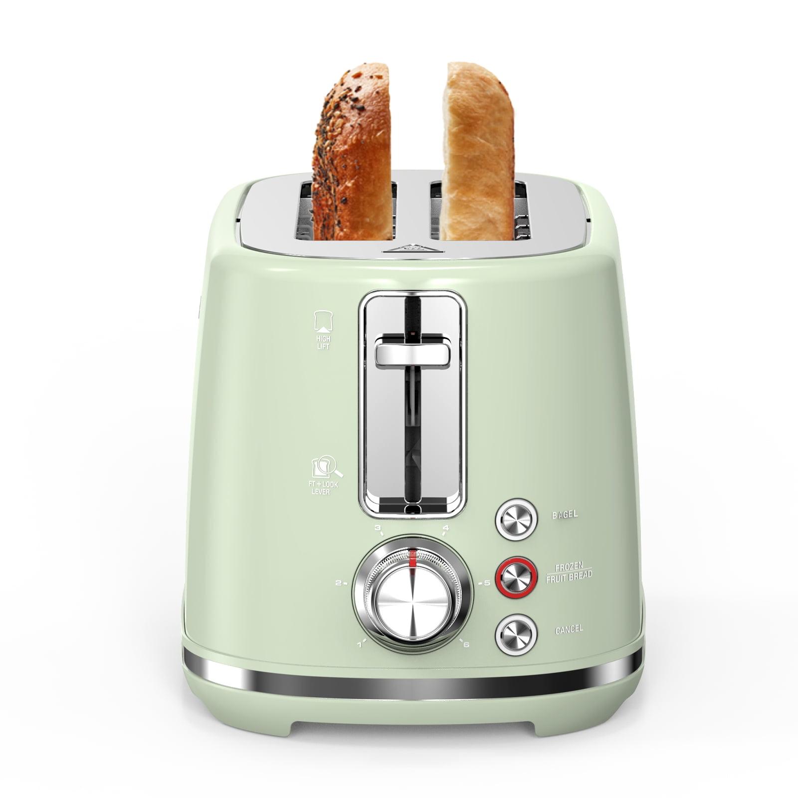 LONGDEEM 2 Slice Toaster, 6 Settings, Extra Wide Slots, High Lift, Auto Shutoff, Pastel Green, New