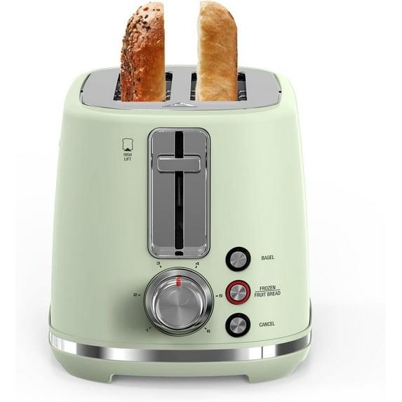 LONGDEEM 2 Slice Toaster, 6 Settings, Extra Wide Slots, High Lift, Auto Shutoff, Pastel Green, New