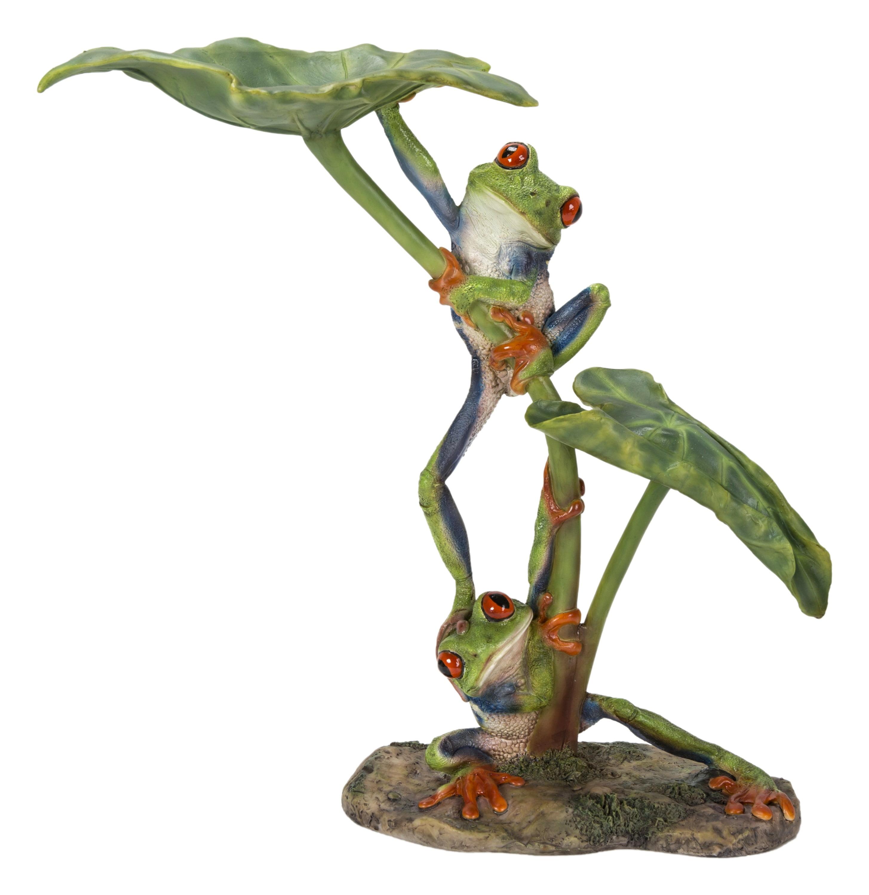 Polyresin Lotus Leaf with Red-Eyed Tree Frog Sculpture