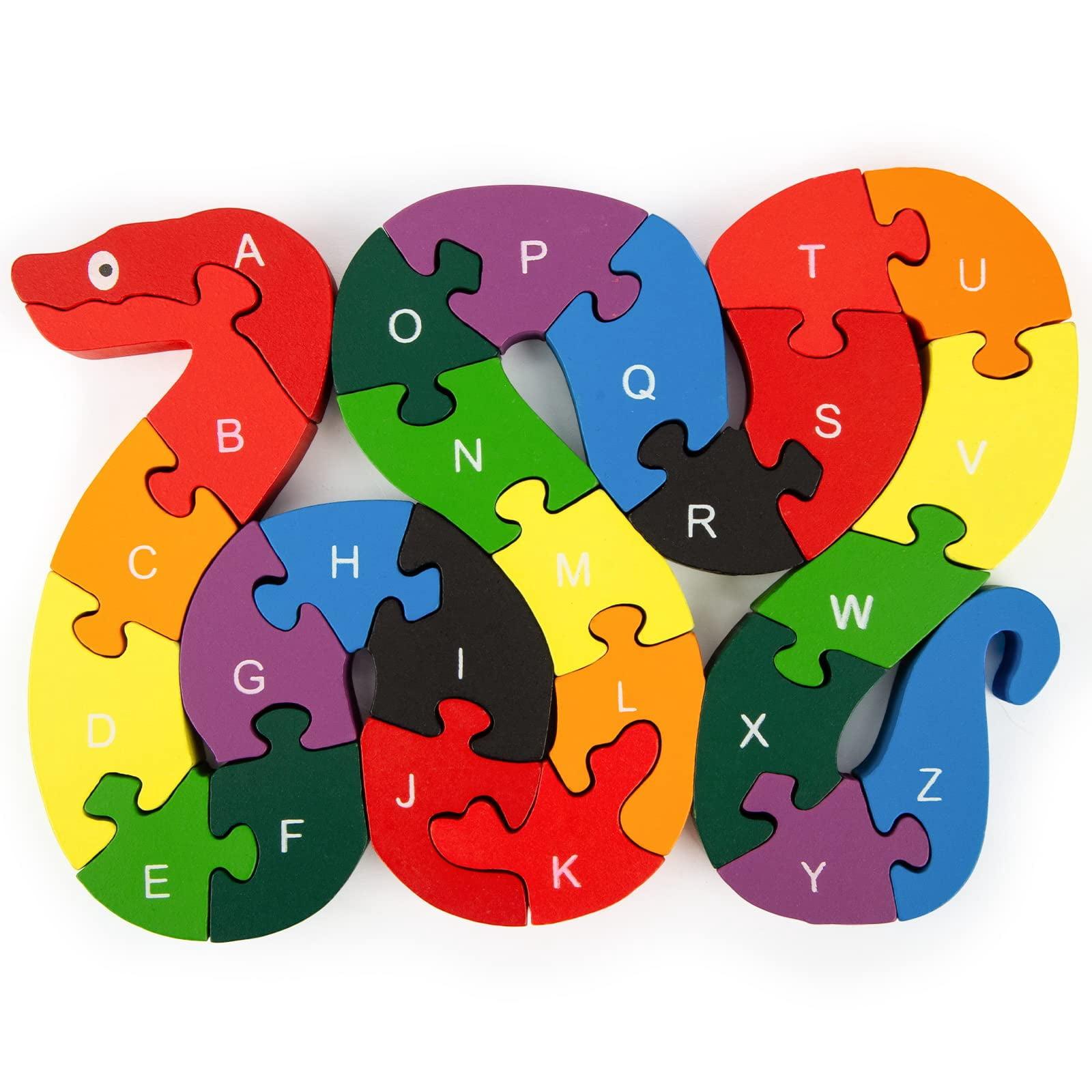 TAZEMAT Alphabet Jigsaw Snake Puzzle Building Blocks Animal Wooden Puzzle Wooden Snake Letters Numbers Block Toys for Children’s Toys