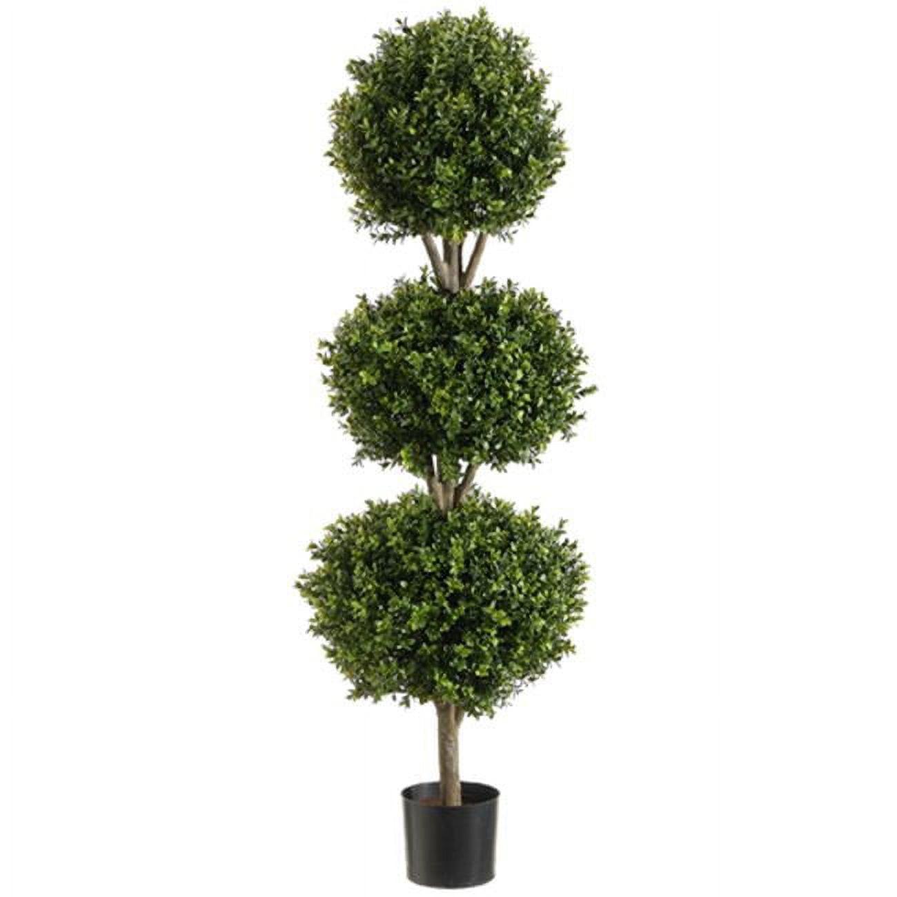 Elegant 56" Boxwood Triple Ball Topiary with Lights in Plastic Pot