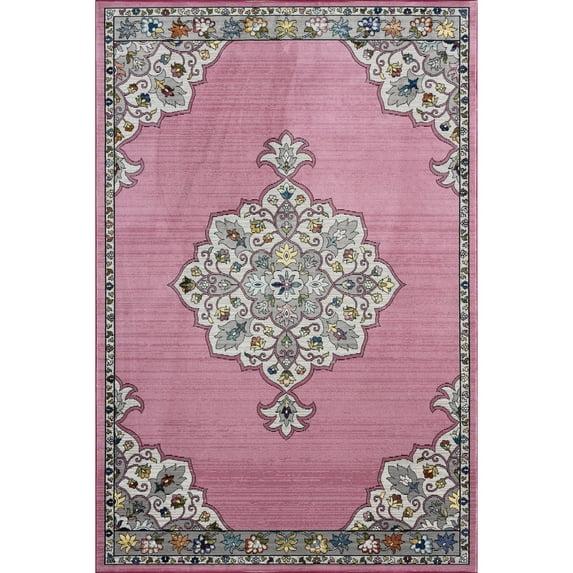 LR Home Ada 5' x 7'6" Pink Medallion Durable Indoor Area Rug