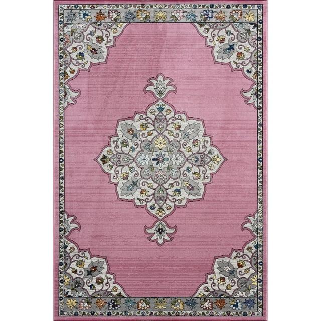 LR Home Ada 7'6" x 9'6" Pink Medallion Durable Indoor Area Rug