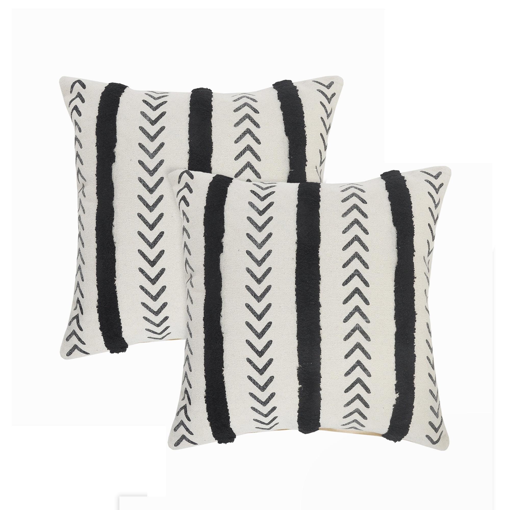 Natural and Black Chevron Cotton Throw Pillows, 20" x 20", Set of 2