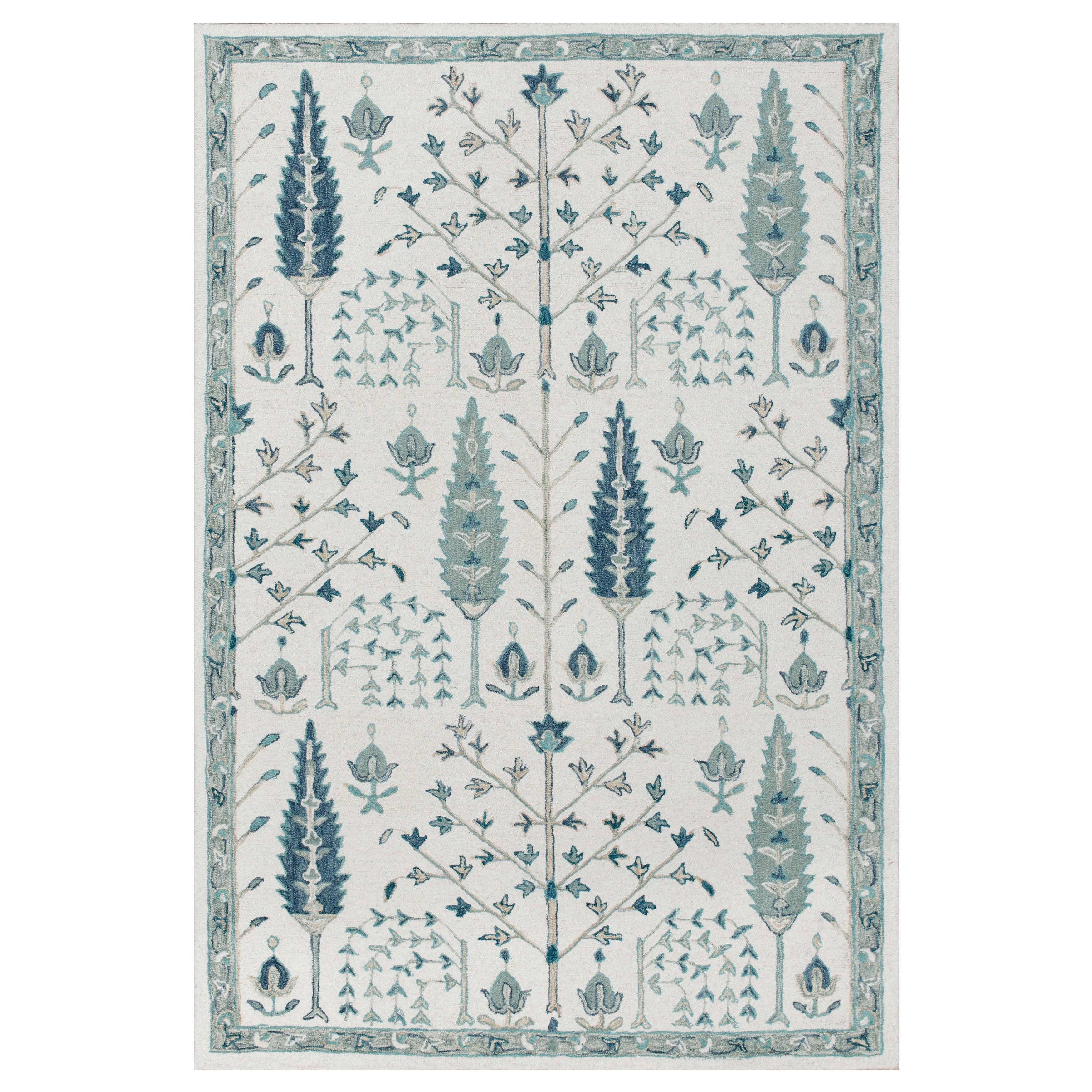 LR Home Bella Alice Ivory/Blue Transitional Floral Wool Area Rug, 5' x 7'9"