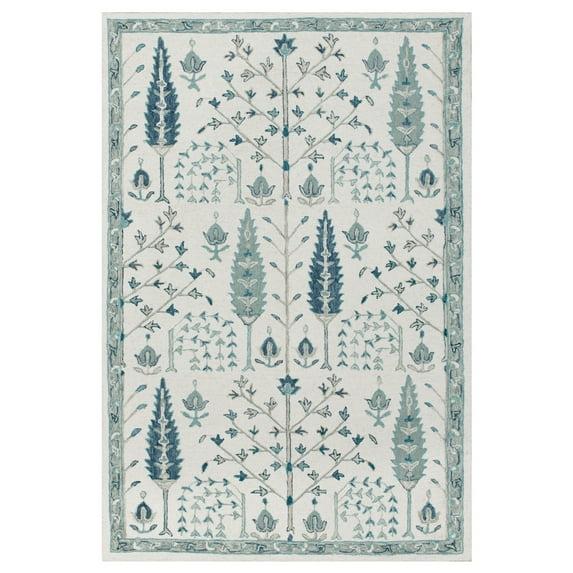 LR Home Bella Alice Ivory/Blue Transitional Floral Wool Area Rug, 5' x 7'9"