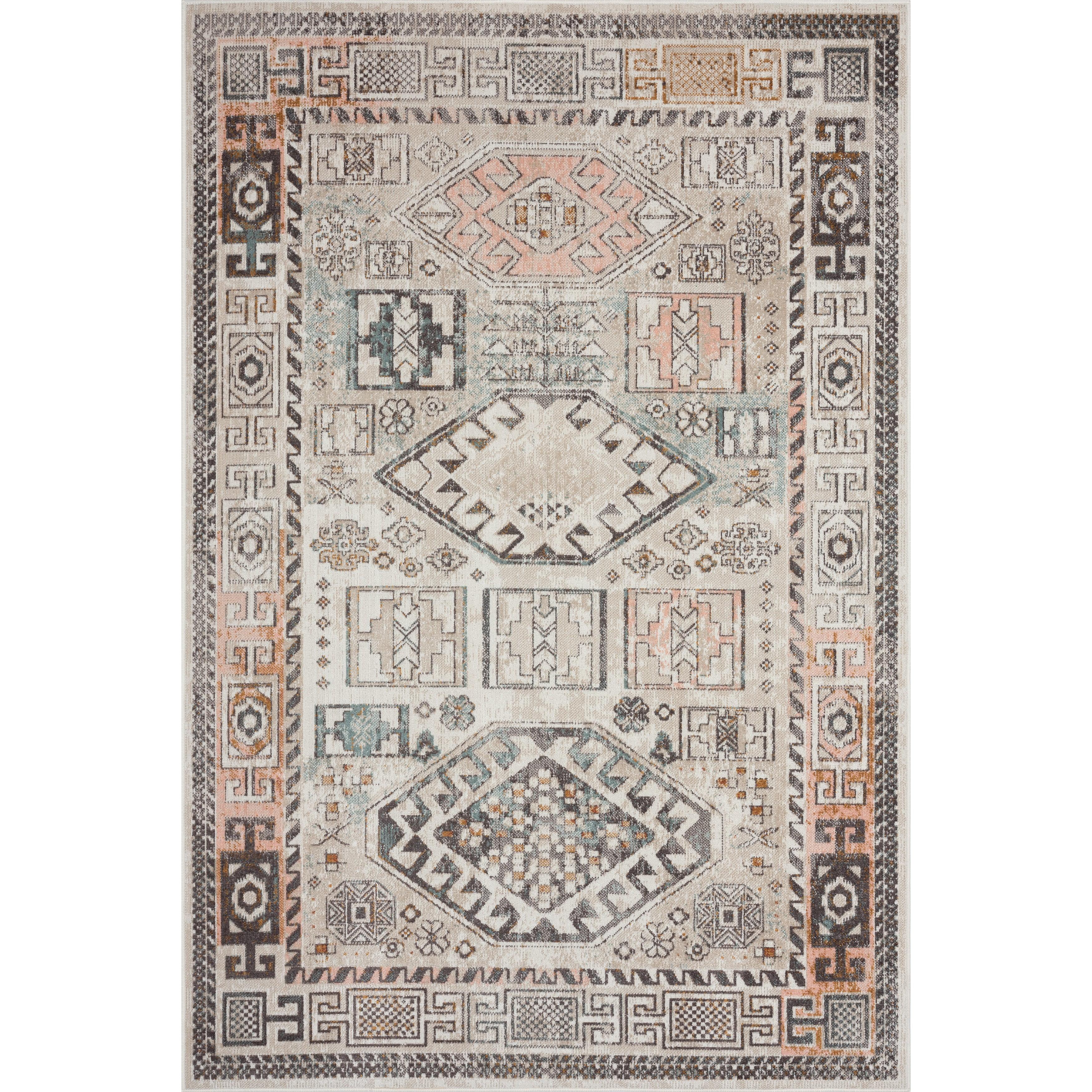 LR Home Blake 5'3" x 7'10" Cream/Brown Geometric Durable Performance Indoor/Outdoor Area Rug