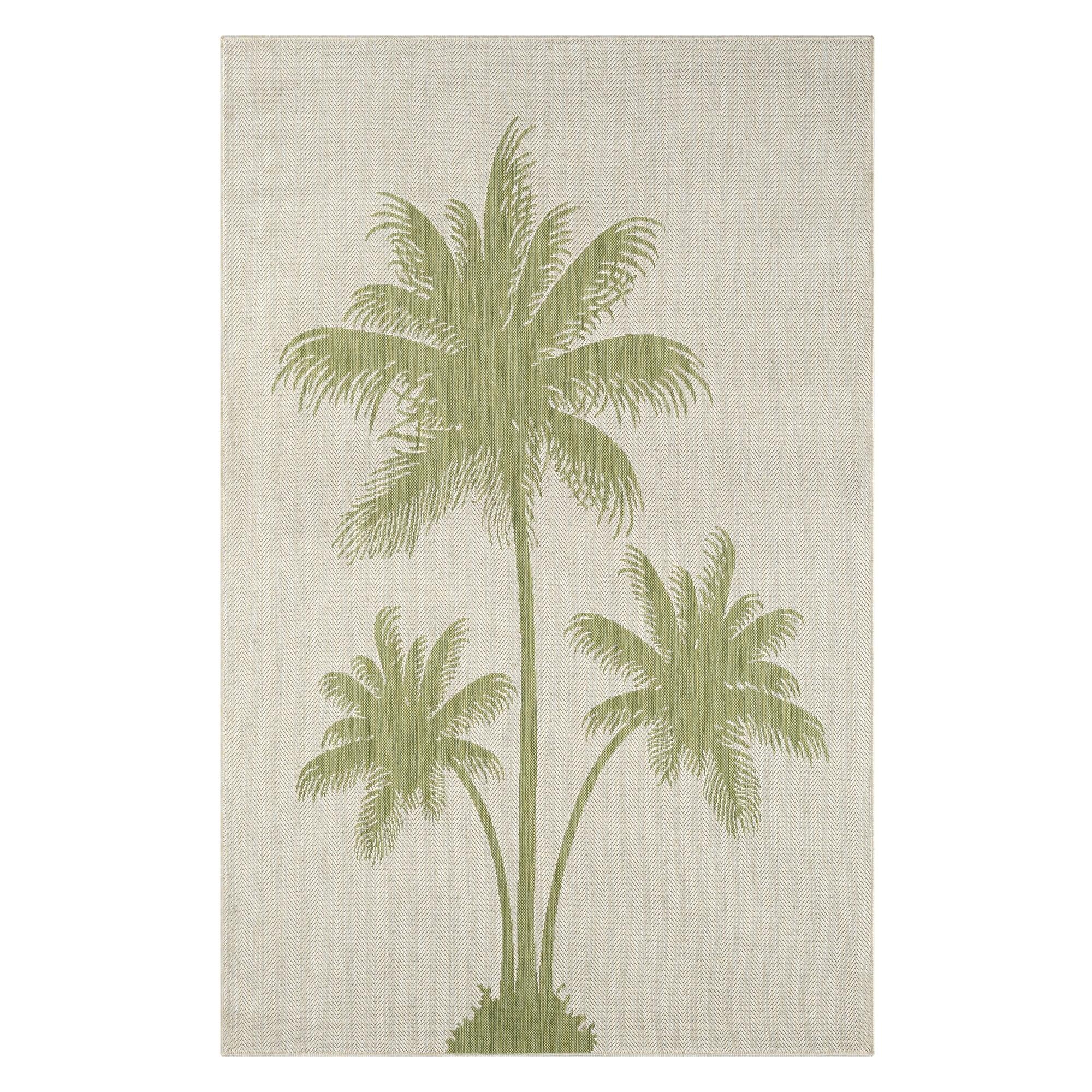 LR Home Camila 5' x 7', Beige/Green Palm Tree Fade, Stain, and Moisture Resistant Indoor/Outdoor Area Rug