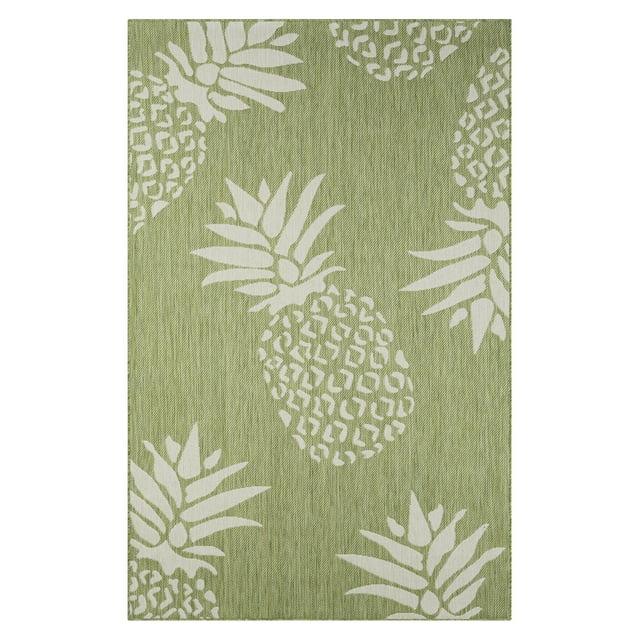 LR Home Camila 7'9" x 9'9", Beige/Green Pineapple Fade, Stain, and Moisture Resistant Indoor/Outdoor Area Rug