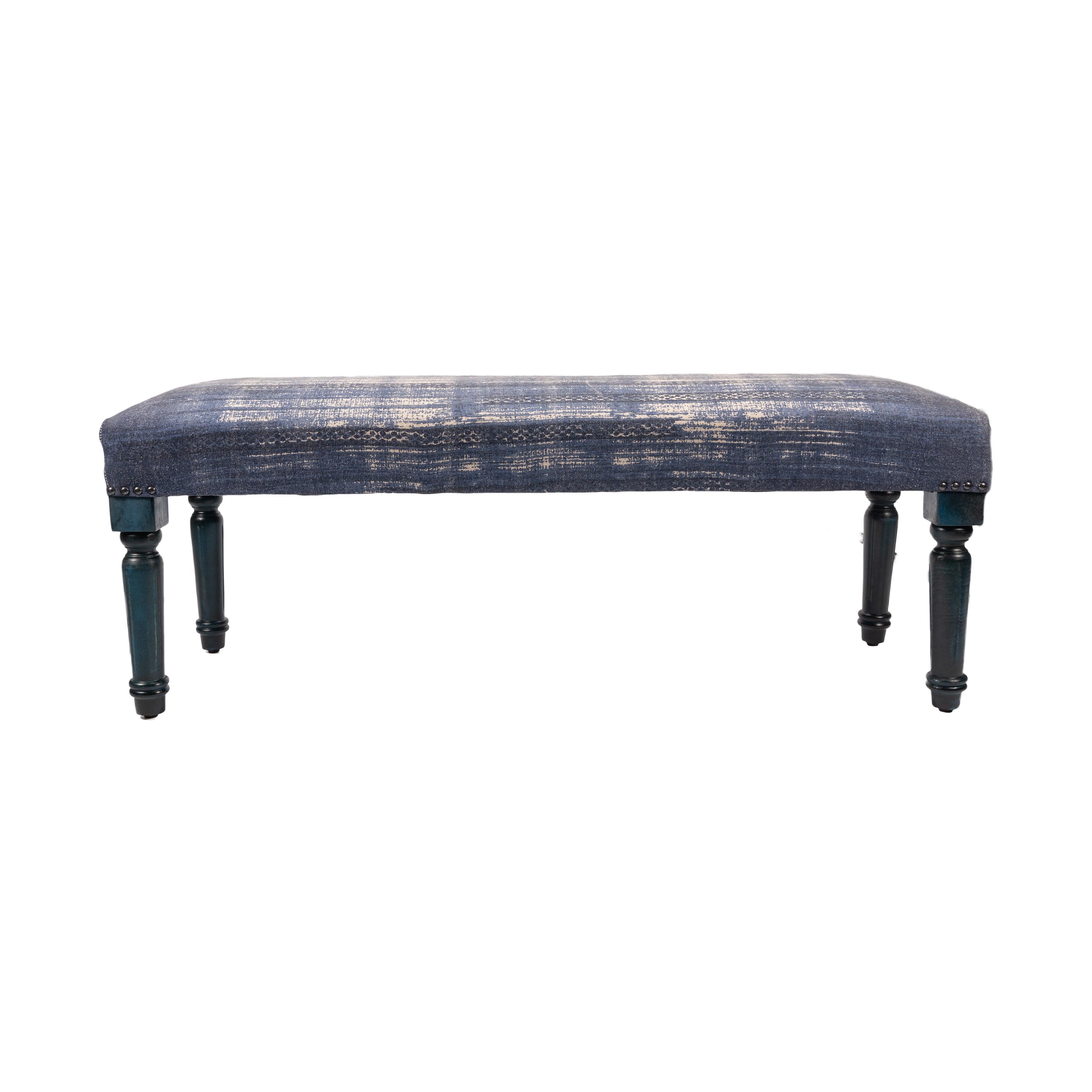LR Home Bryant 47" Upholstered Accent Bench, Blue Abtsract